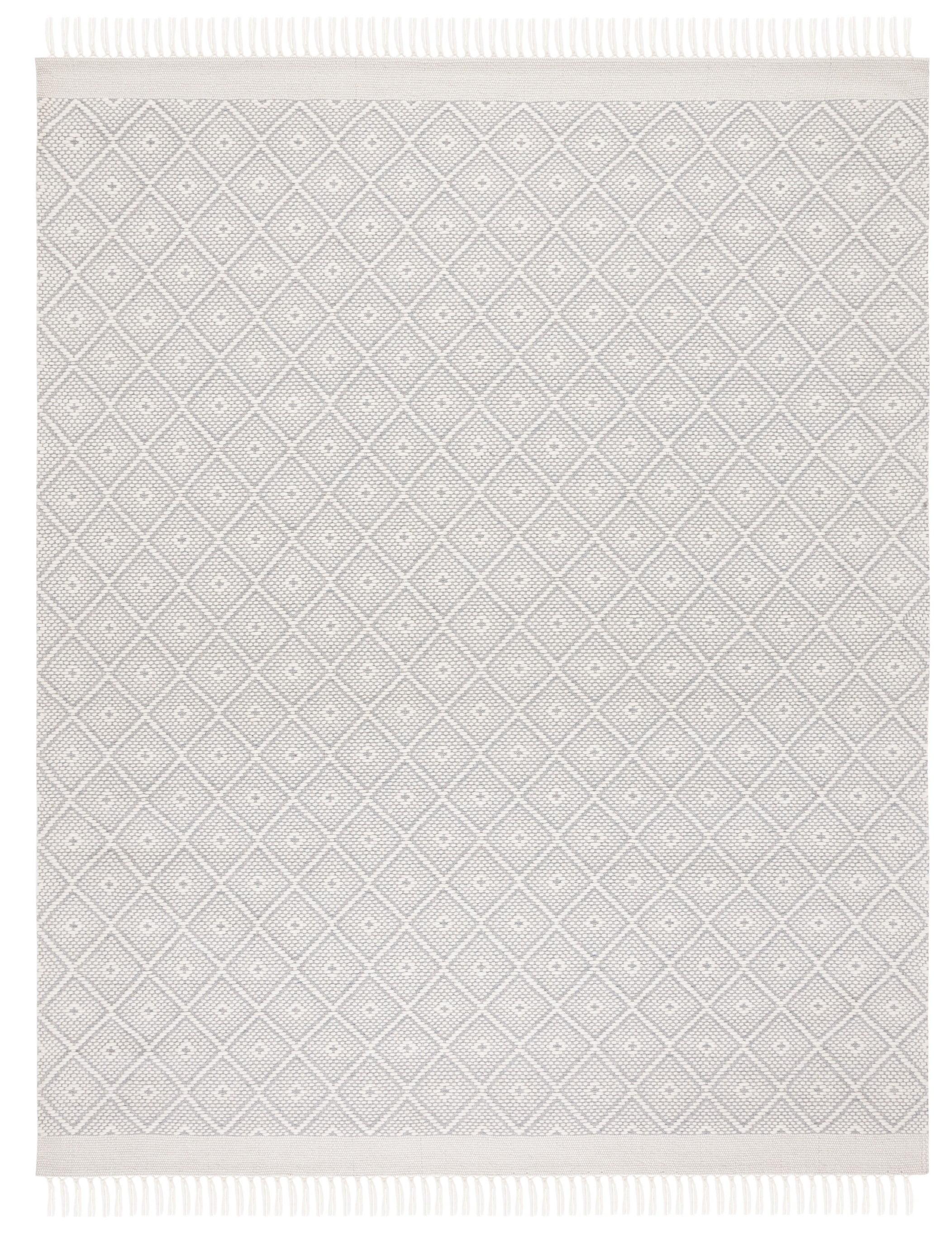 Ivory Hand-Knotted Wool Trellis Area Rug, 8' x 10'