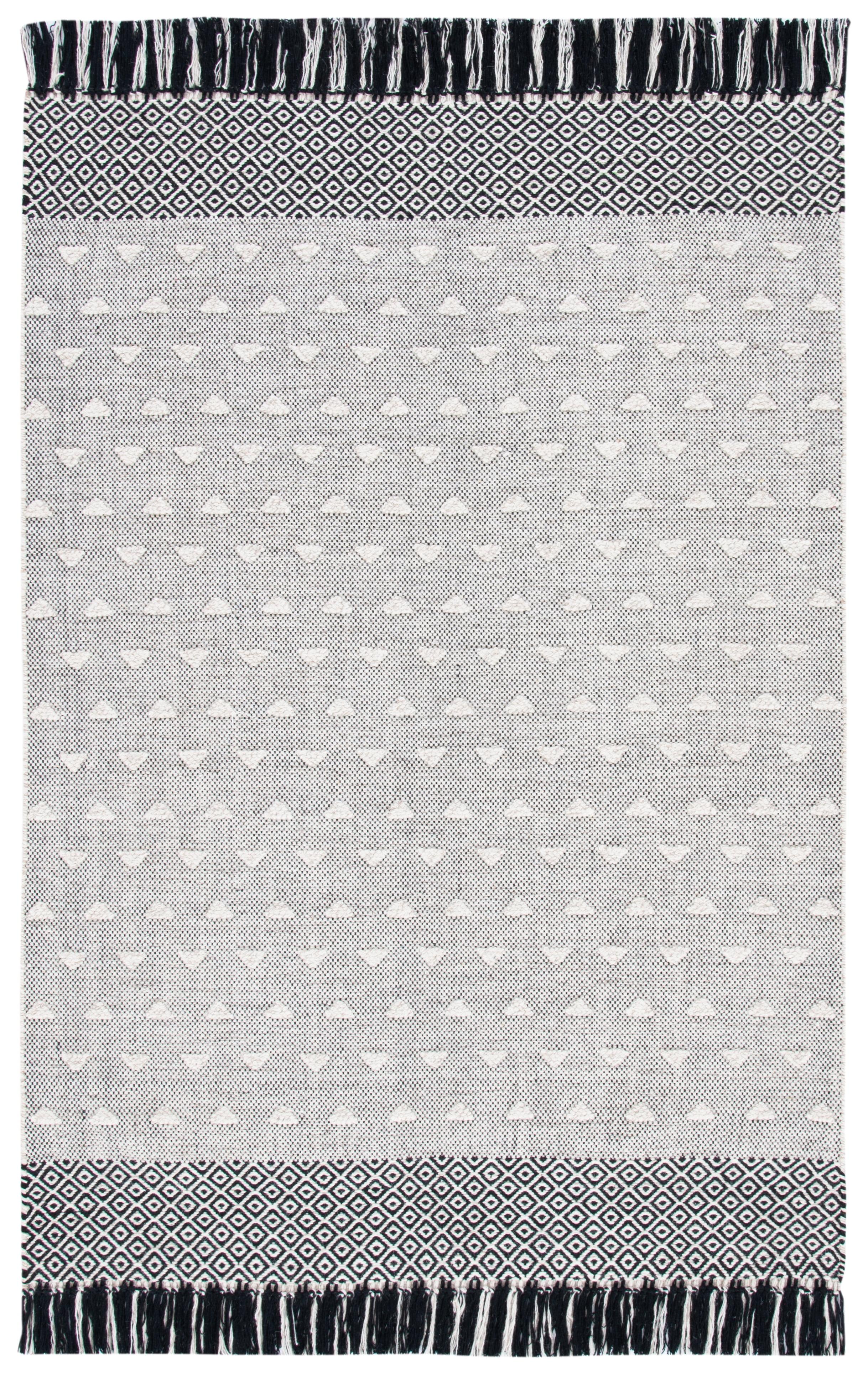 Ivory and Black Geometric Handwoven Wool-Cotton Blend Rug - 5' x 8'