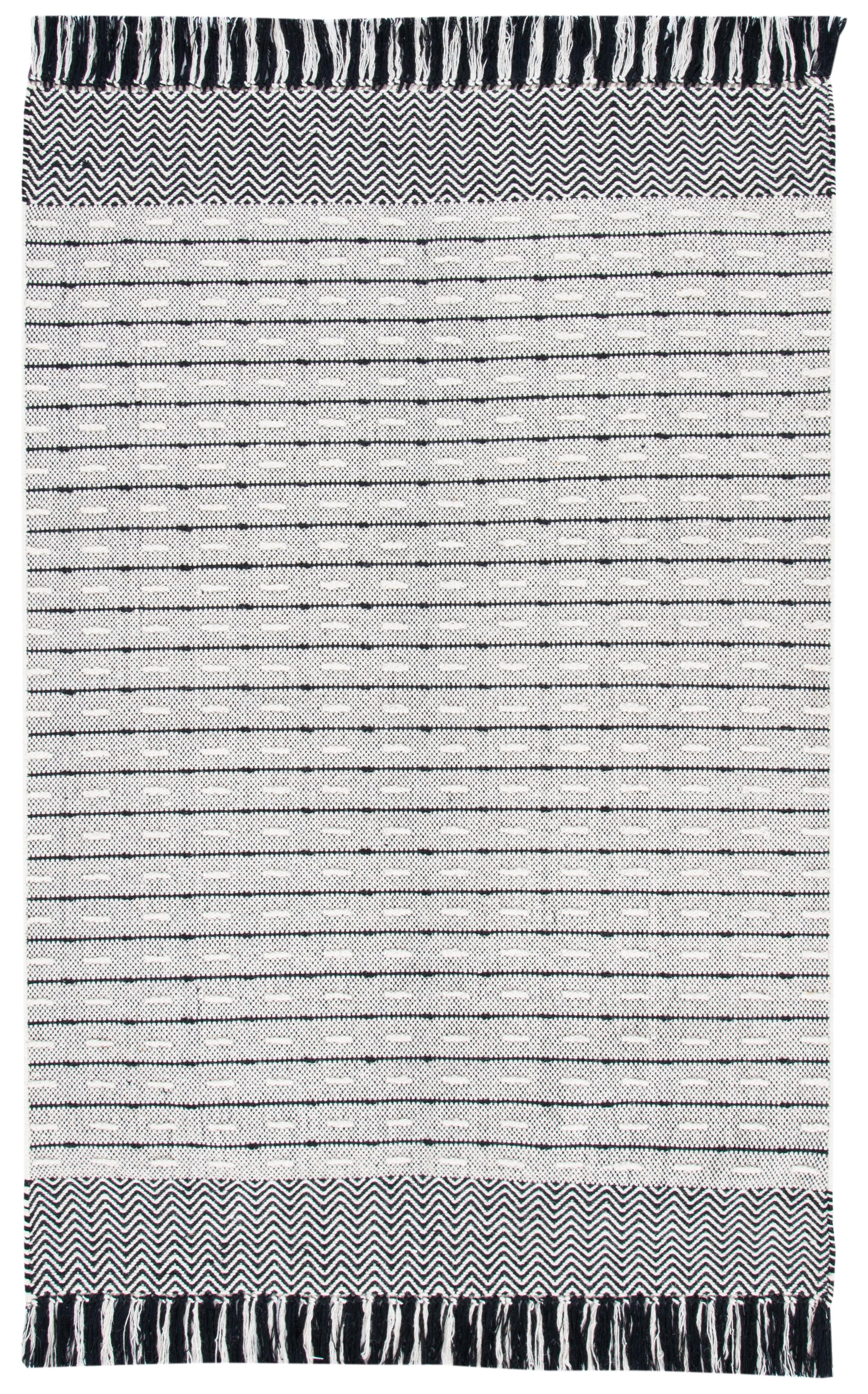 Ivory and Black Handwoven Wool Cotton Area Rug 3' x 5'