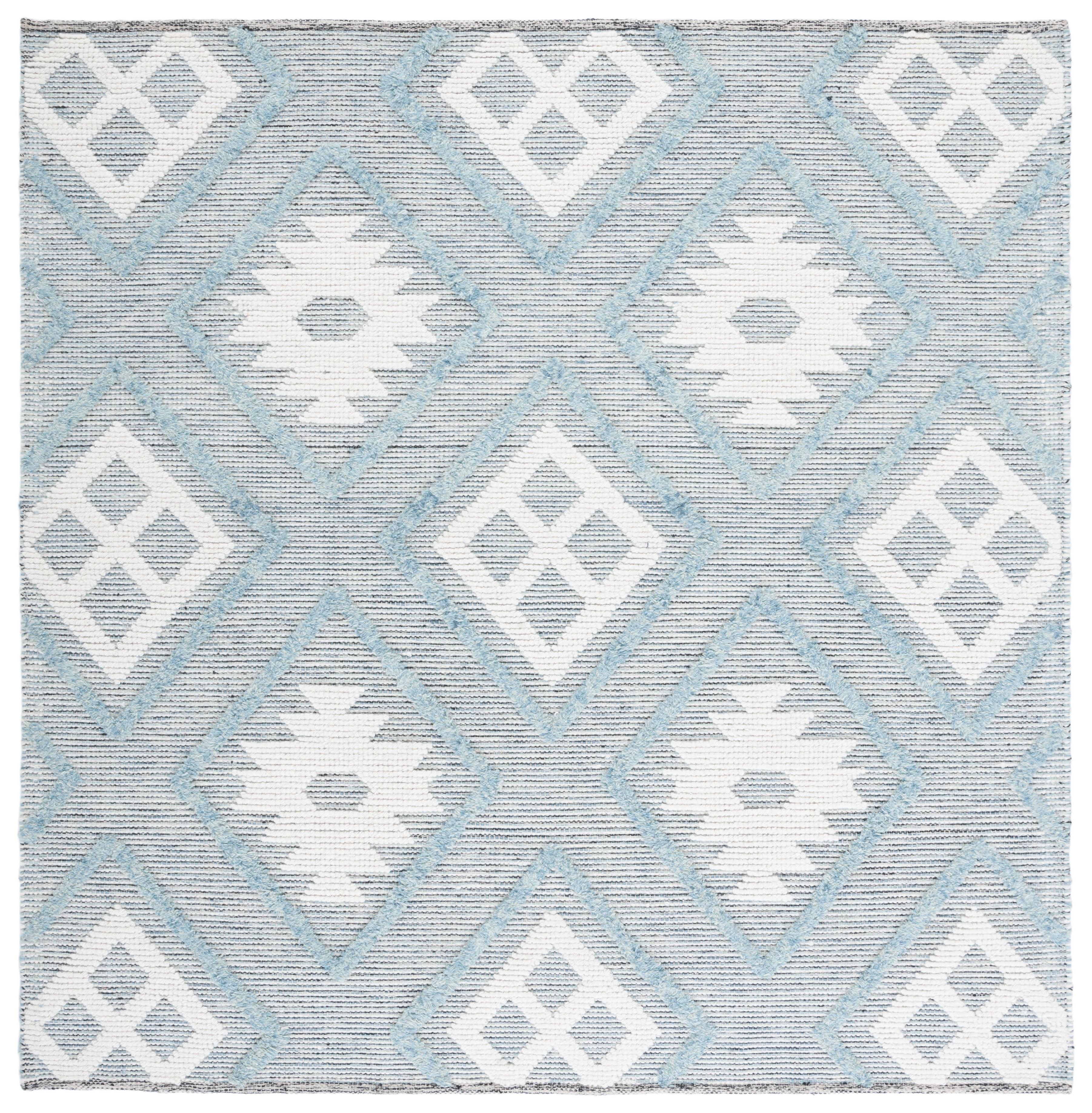 Vermont Blue and Ivory Hand-Knotted Wool Area Rug, 6' x 6'