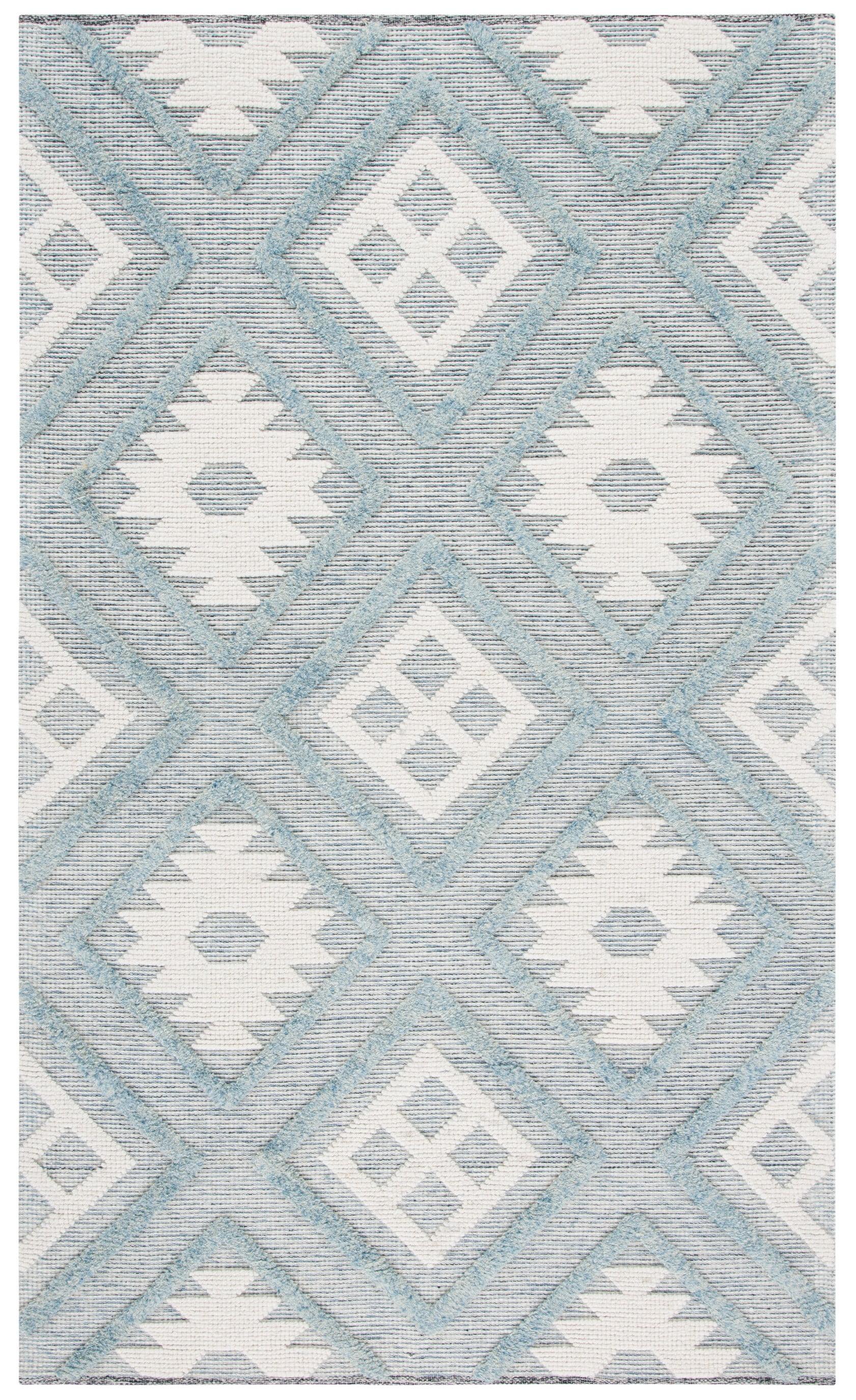 Vermont Blue and Ivory Handwoven Wool Area Rug 5' x 8'