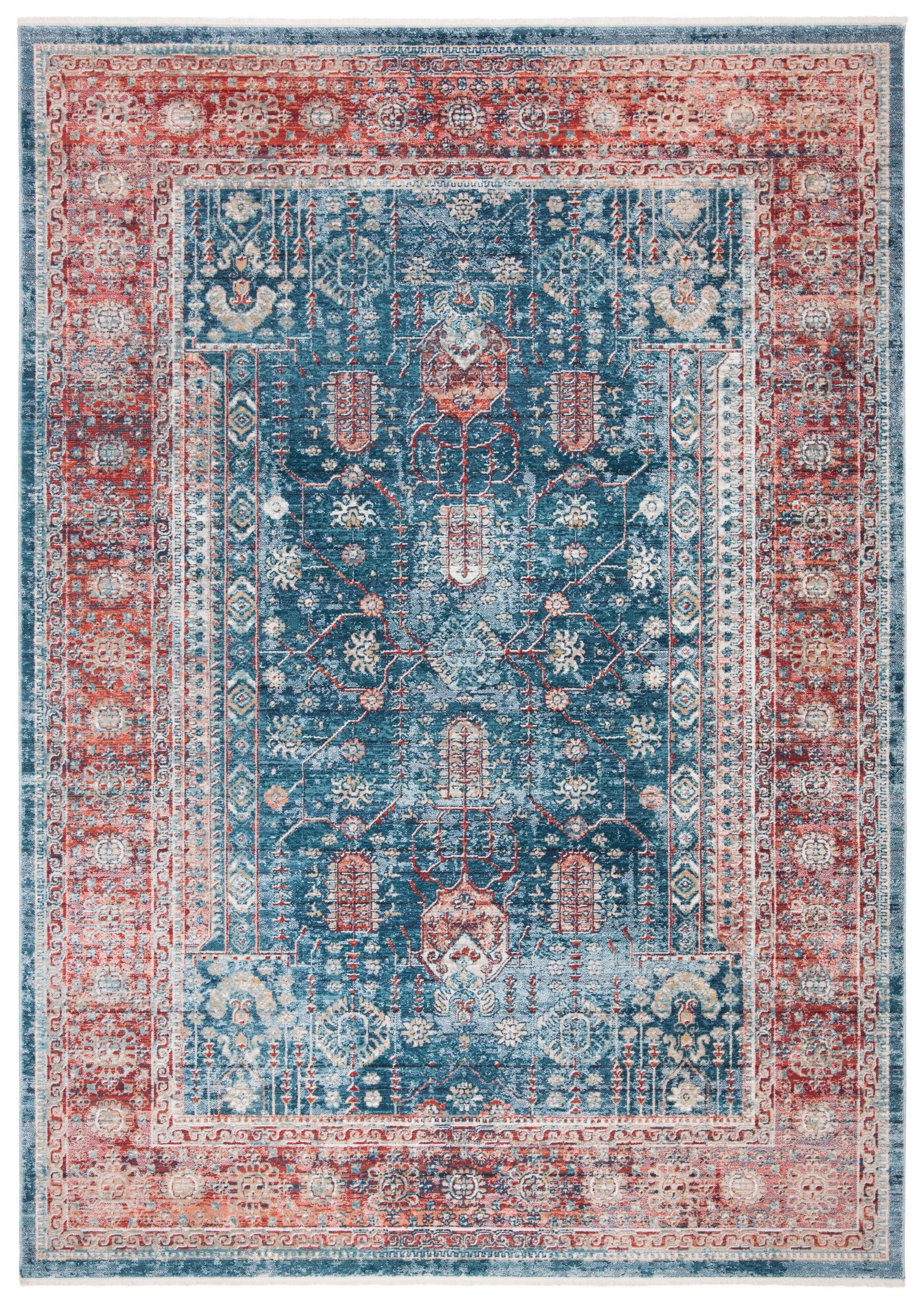 Victoria Red and Blue Synthetic 6' x 9' Area Rug