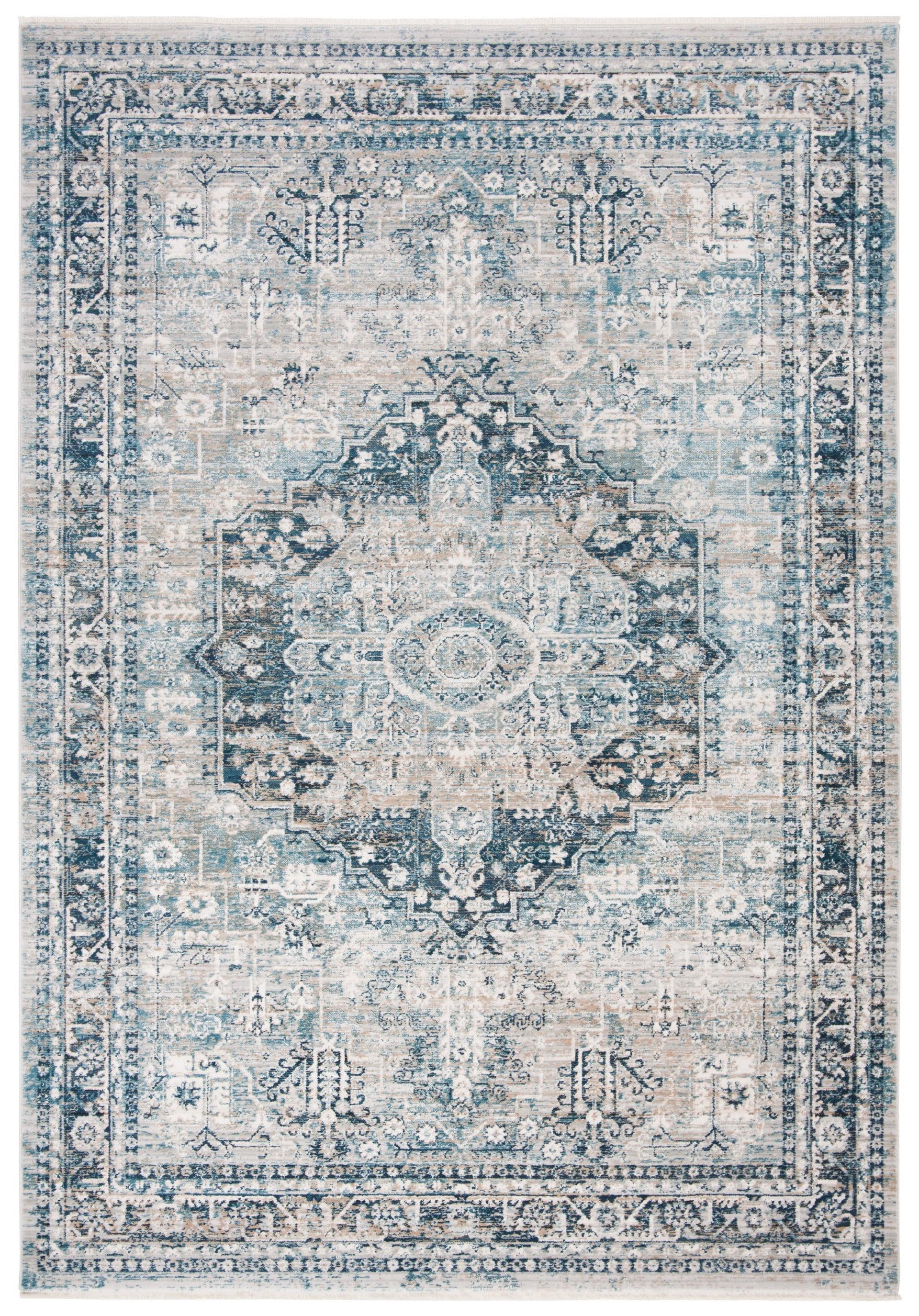 Elegant Victoria Blue & Grey 8' x 10' Synthetic Area Rug