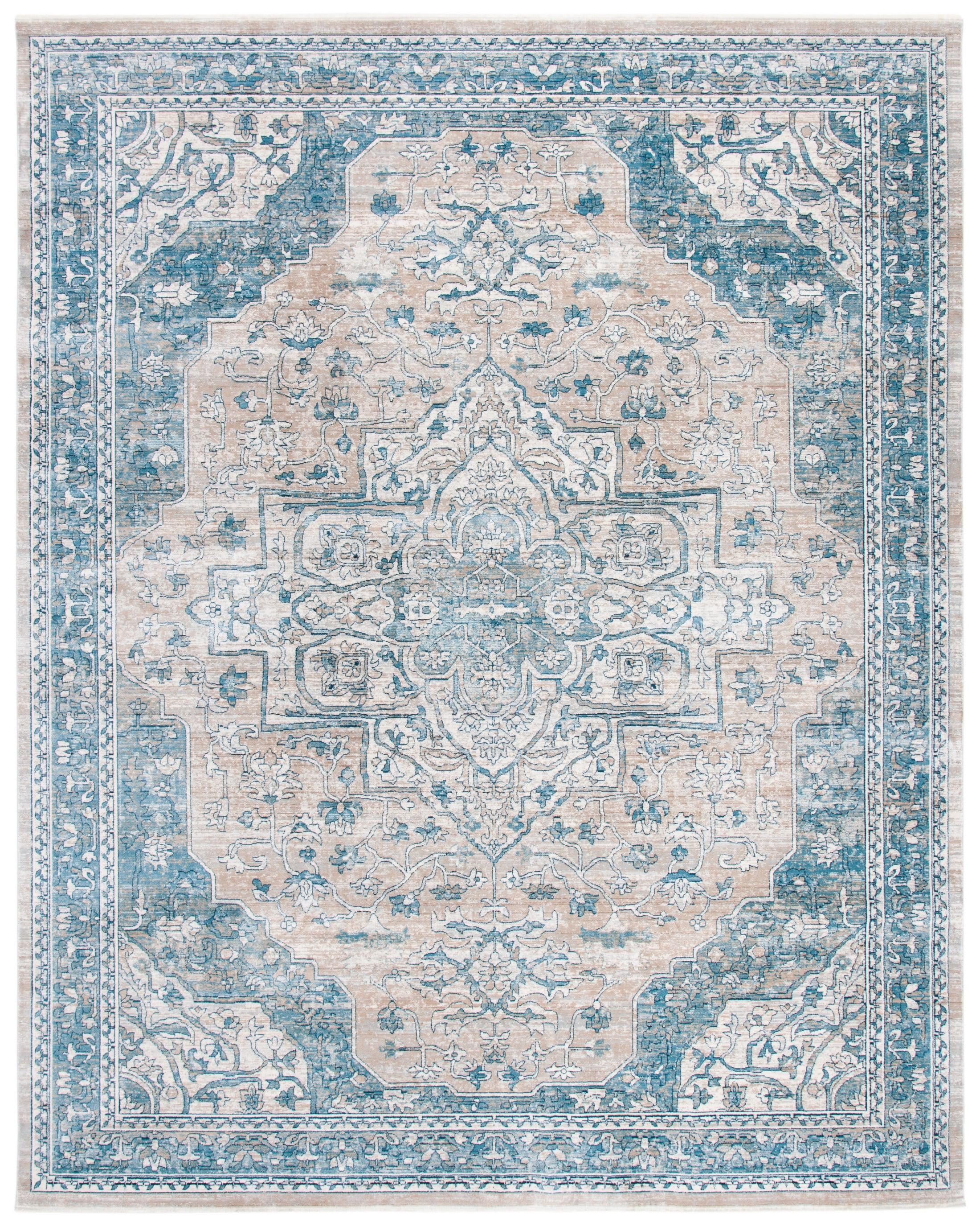 Elegant Blue Synthetic 10' x 14' Rectangular Area Rug