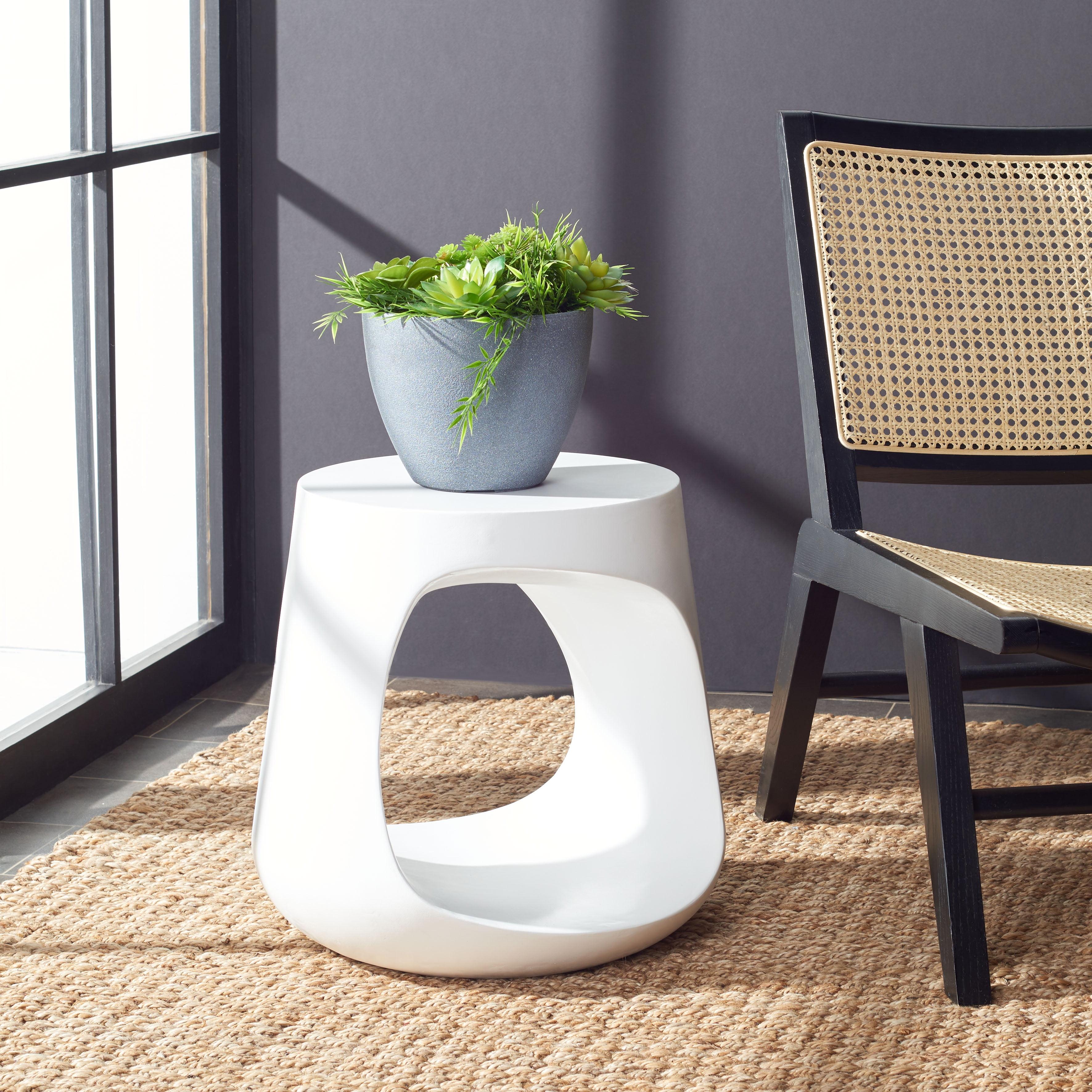 Vikki Concrete Accent Stool - Indoor/Outdoor - VNN1040 - White - Safavieh