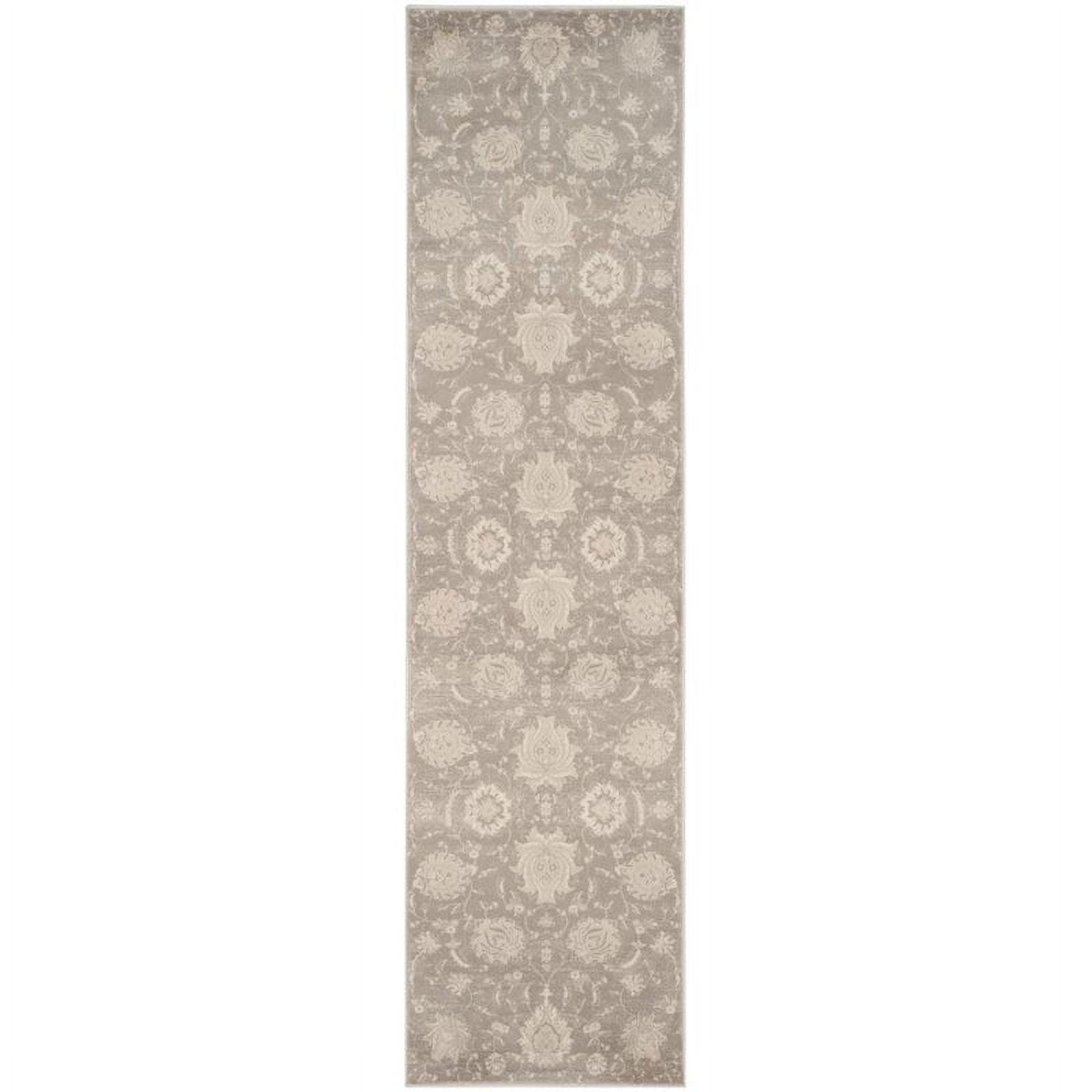 Elegant Grey Ivory 5' x 7' Viscose Synthetic Floral Area Rug