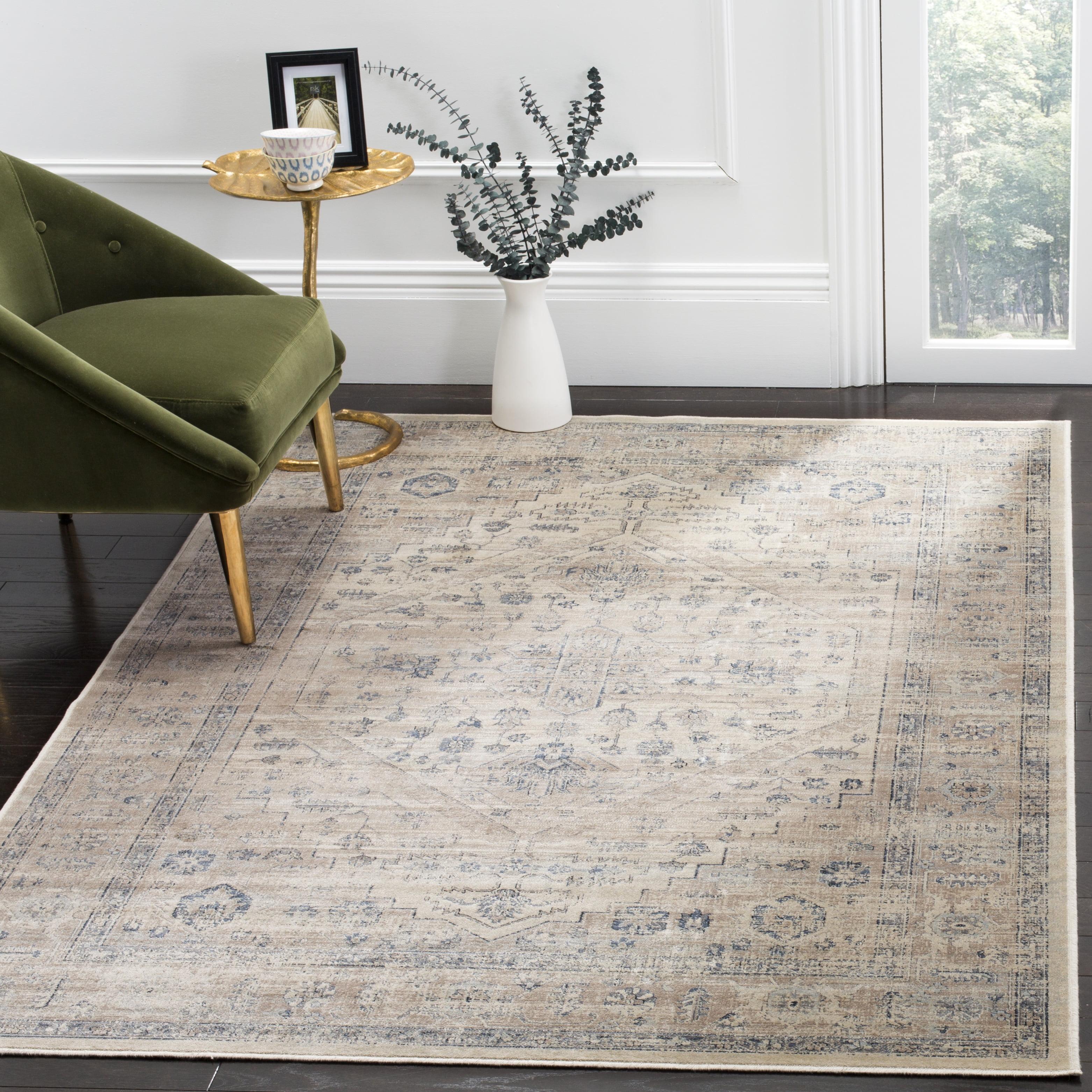 Elegant Stone-Blue Vintage Viscose Area Rug, 5'3" x 7'6"