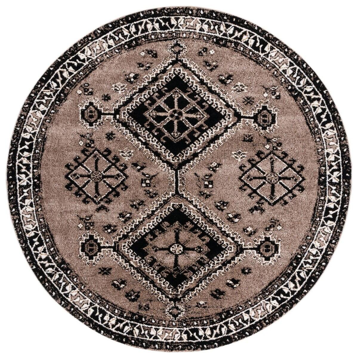 Vintage Hamadan VTH293 Power Loomed Area Rug - Brown/Black - 6'7" round - Safavieh.