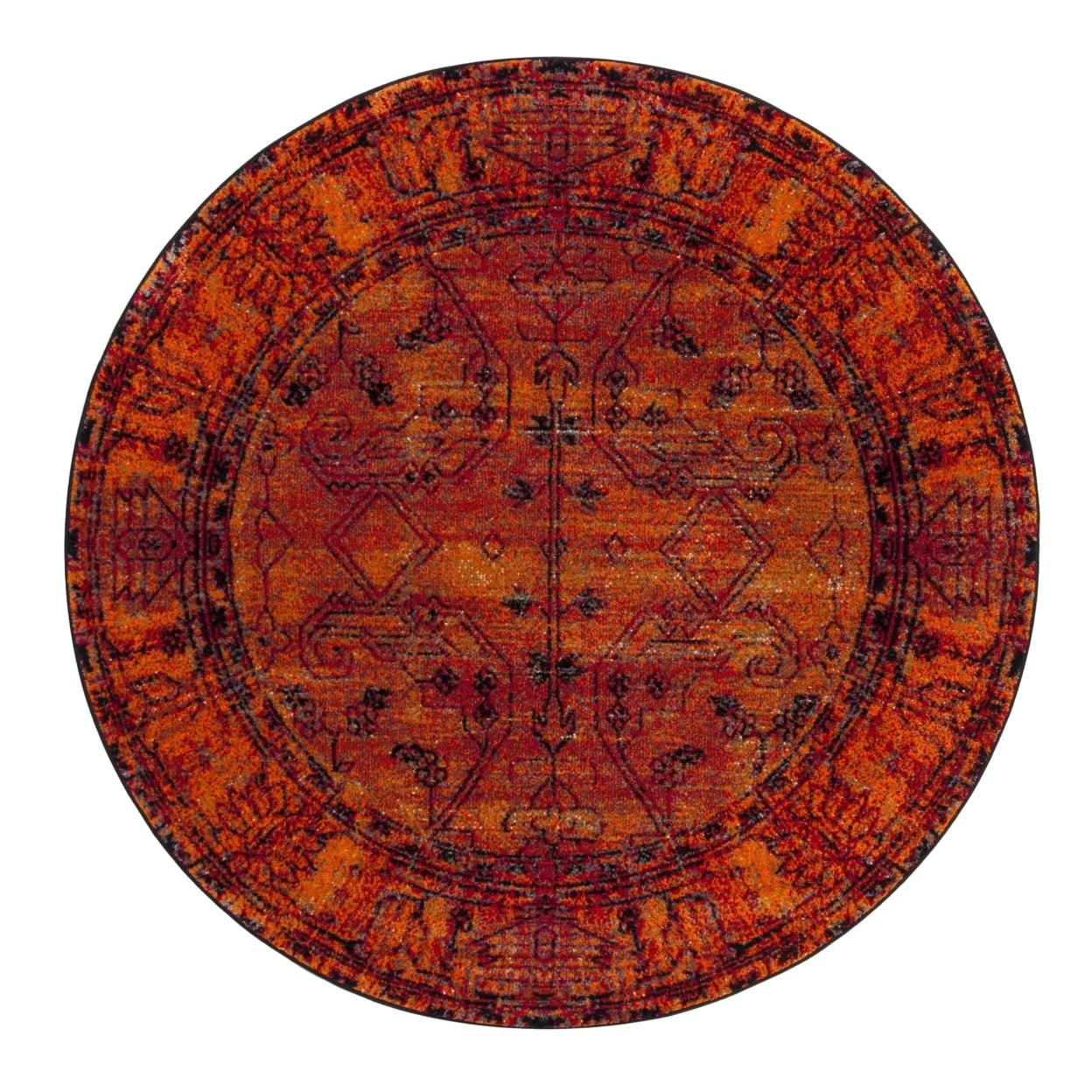 Vintage Hamadan VTH216 Power Loomed Area Rug - Orange - 9' round - Safavieh.