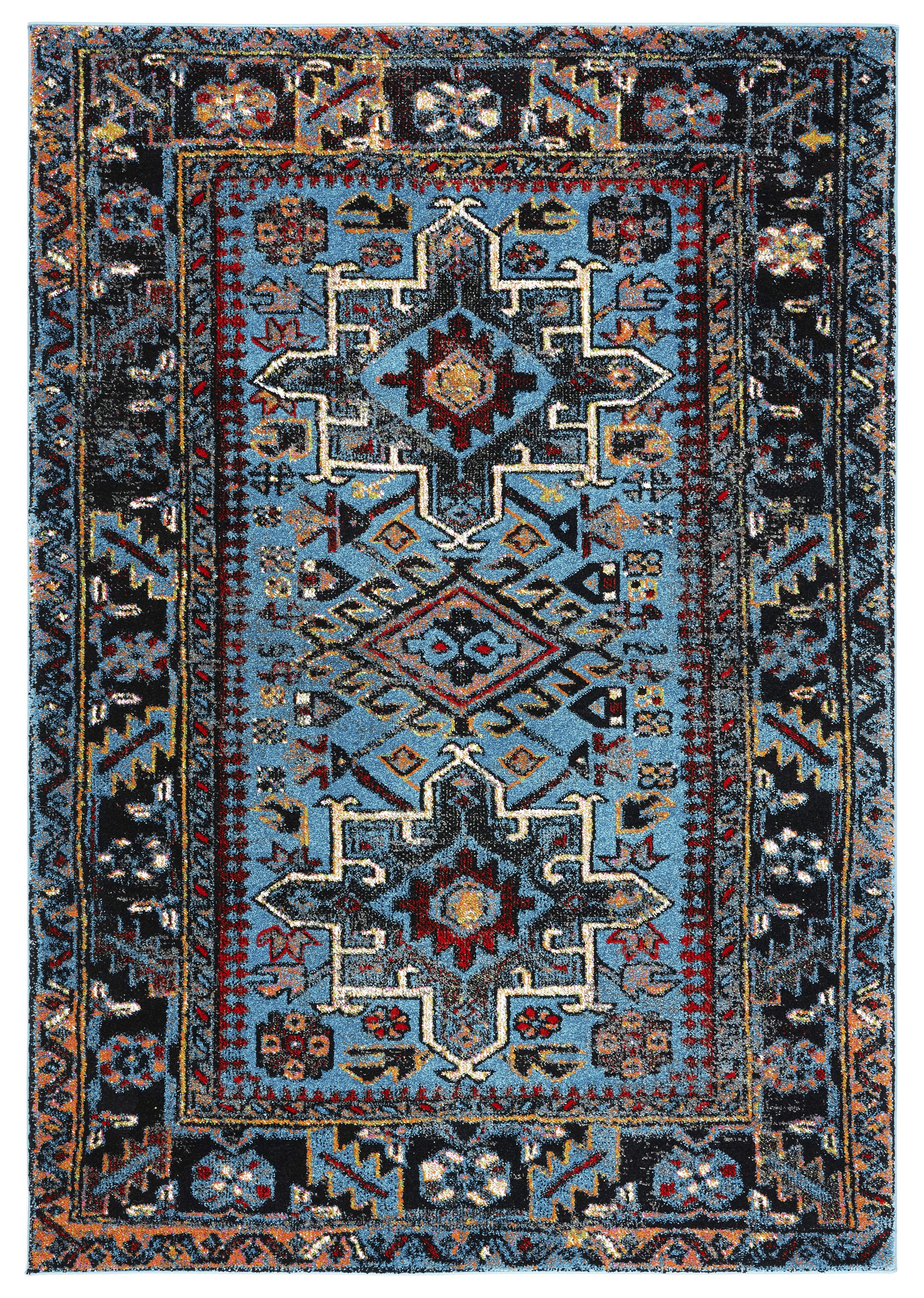 Vintage Hamadan VTH211 Power Loomed Indoor Area Rug - Light Blue/Black - 6'7"x9' - Safavieh