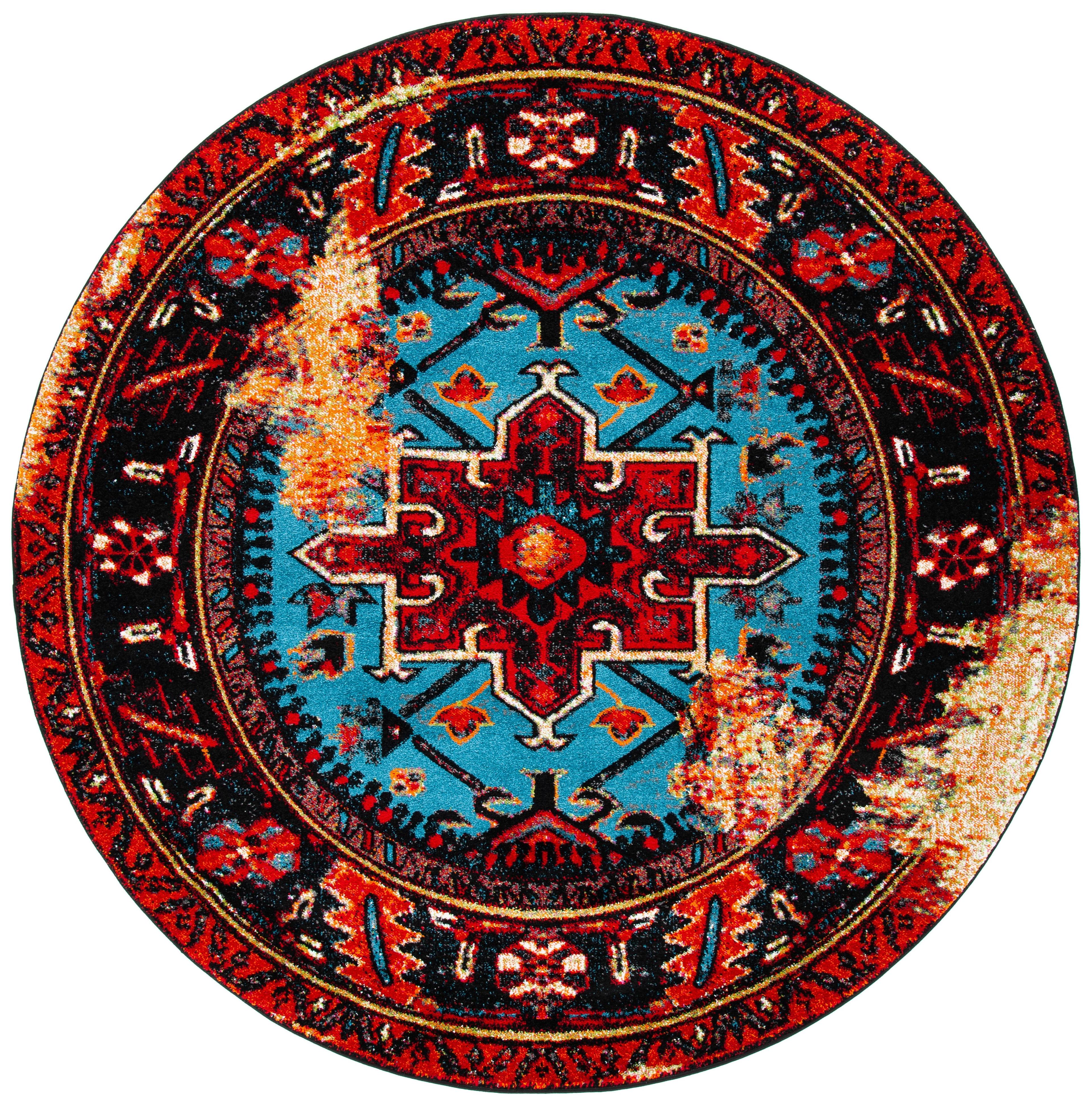 Vintage Hamadan VTH211 Power Loomed Indoor Area Rug - Red/Light Blue - 6'7" Round - Safavieh