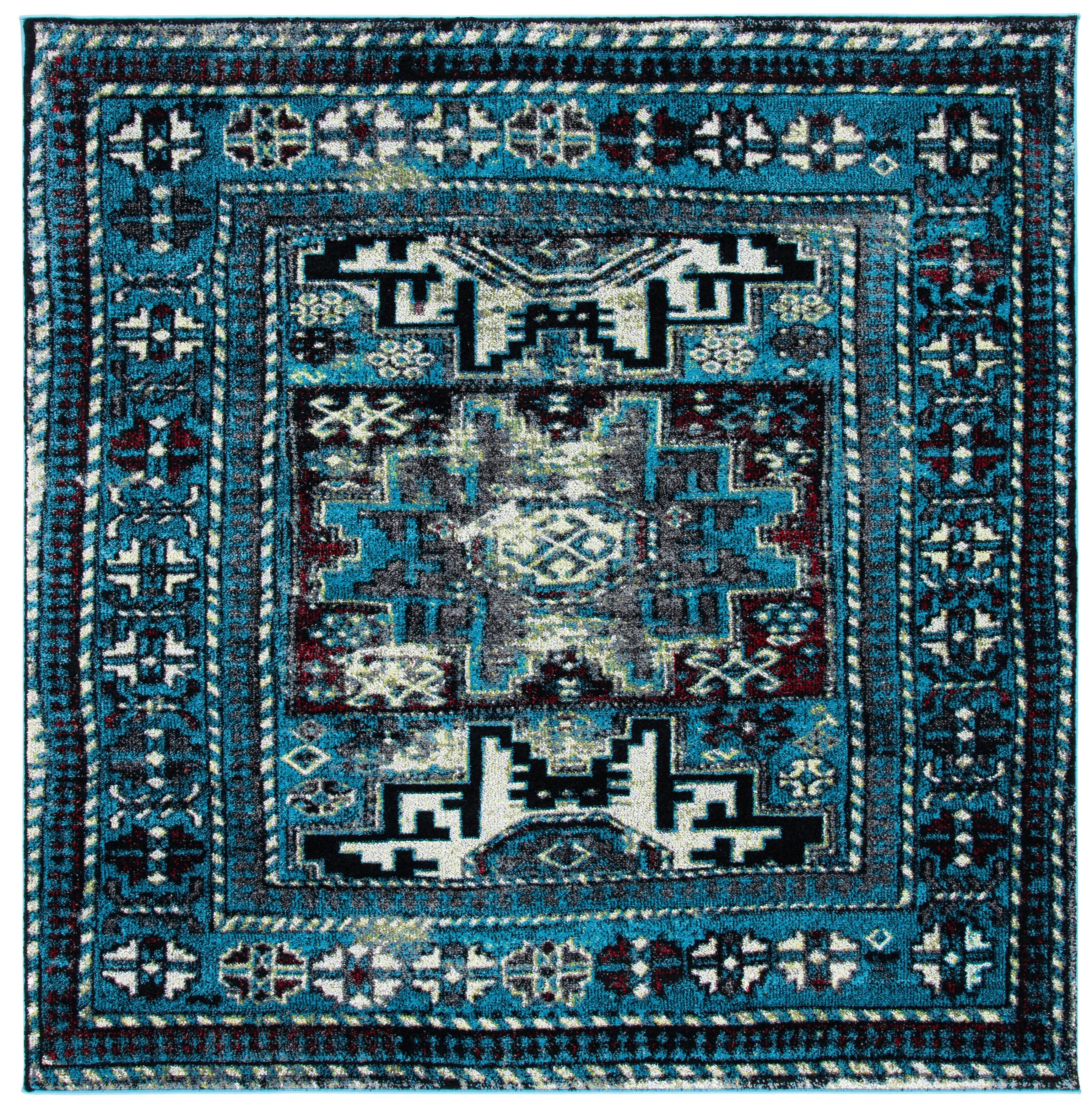 Vintage Hamadan VTH213 Power Loomed Area Rug - Light Blue/Black - 5'3"x5'3" - Safavieh.