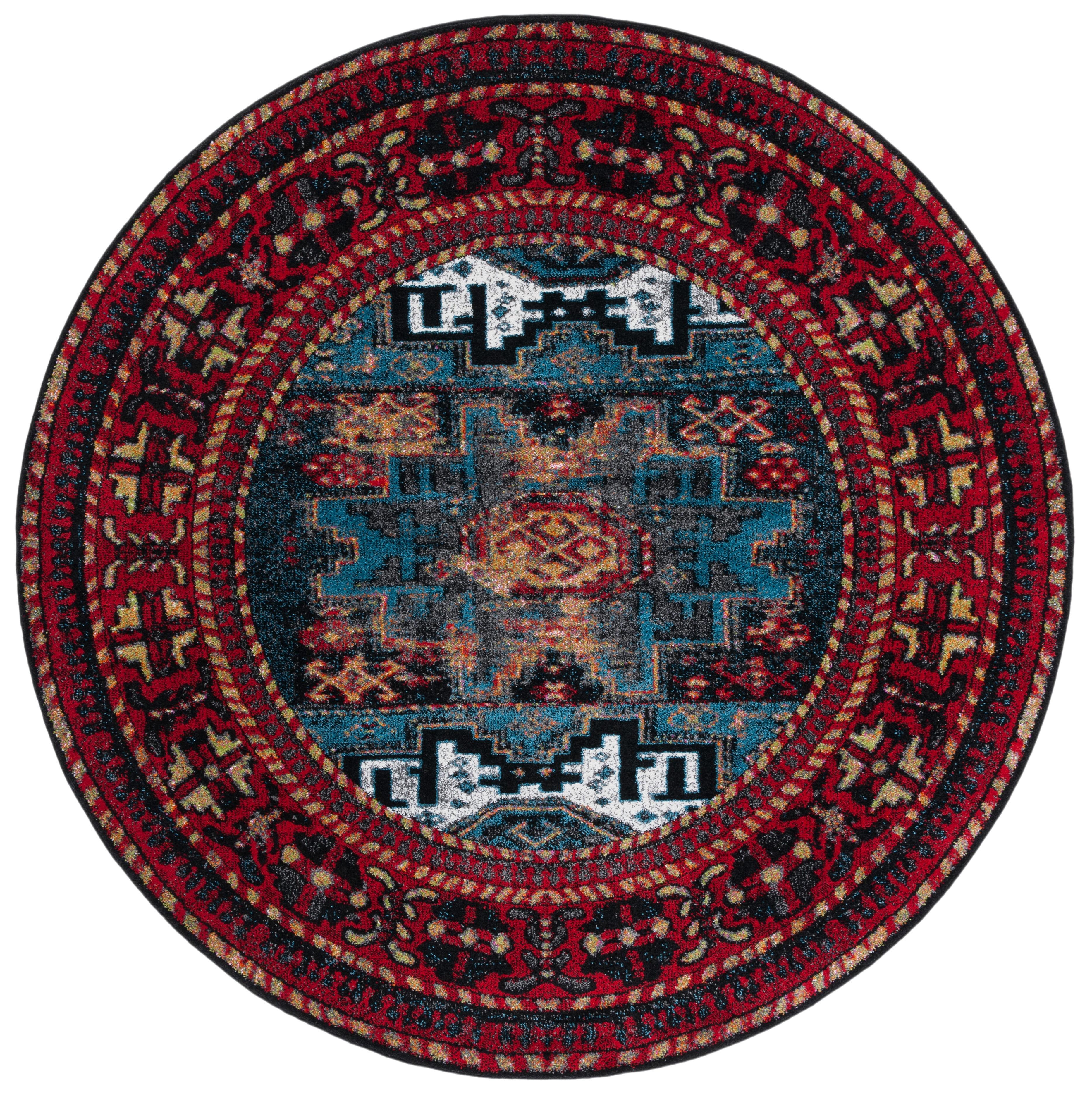 Vintage Hamadan VTH213 Power Loomed Area Rug - Red/Light Blue - 6'7" round - Safavieh.