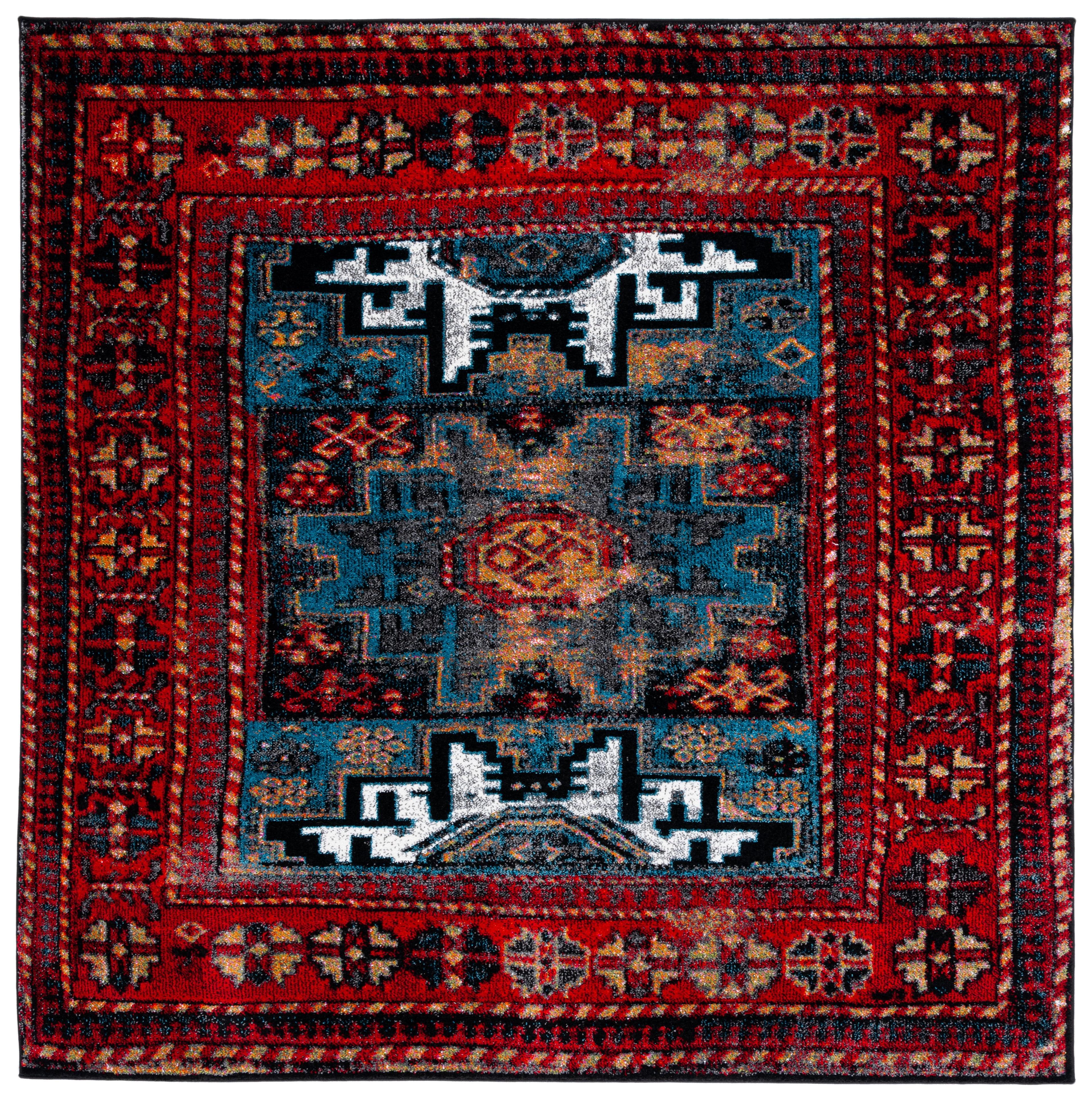 Vintage Hamadan VTH213 Power Loomed Area Rug - Red/Light Blue - 6'7"x6'7" - Safavieh.