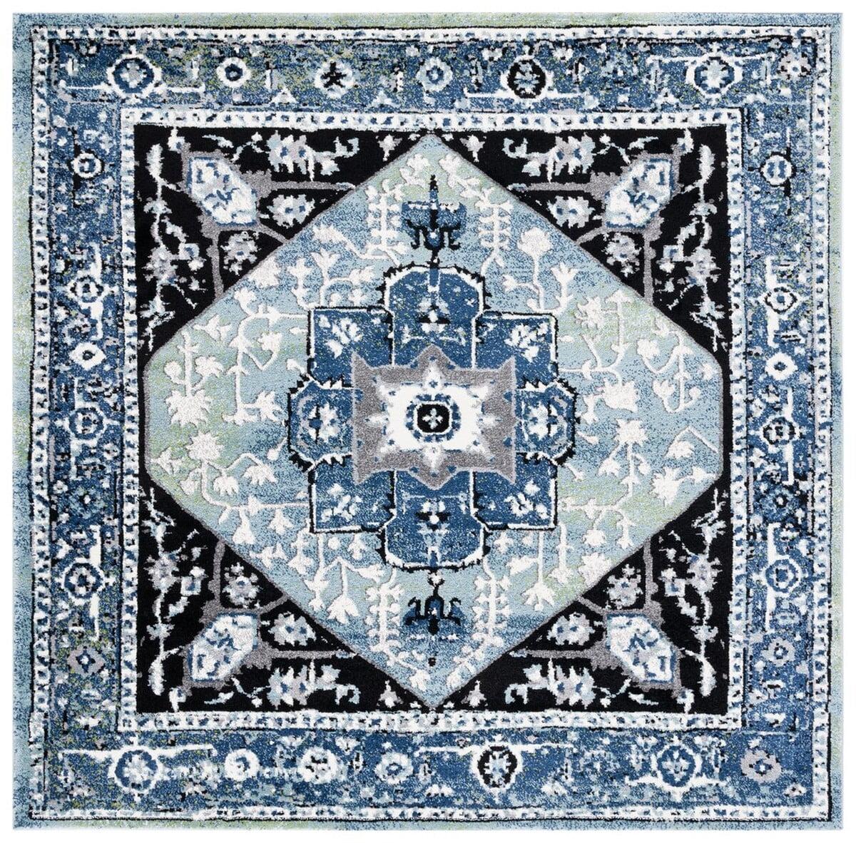 Antique Patina Blue Square Synthetic Area Rug - 6'7" x 6'7"