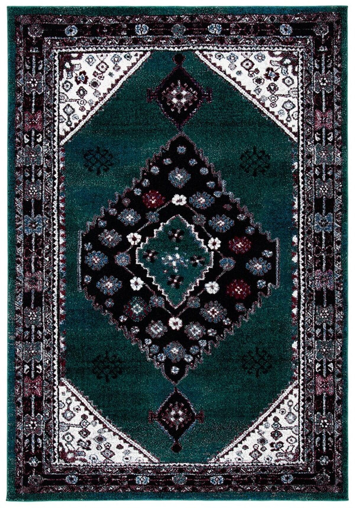 Hand-Knotted Elegance Synthetic Rectangular Rug in Black and Green