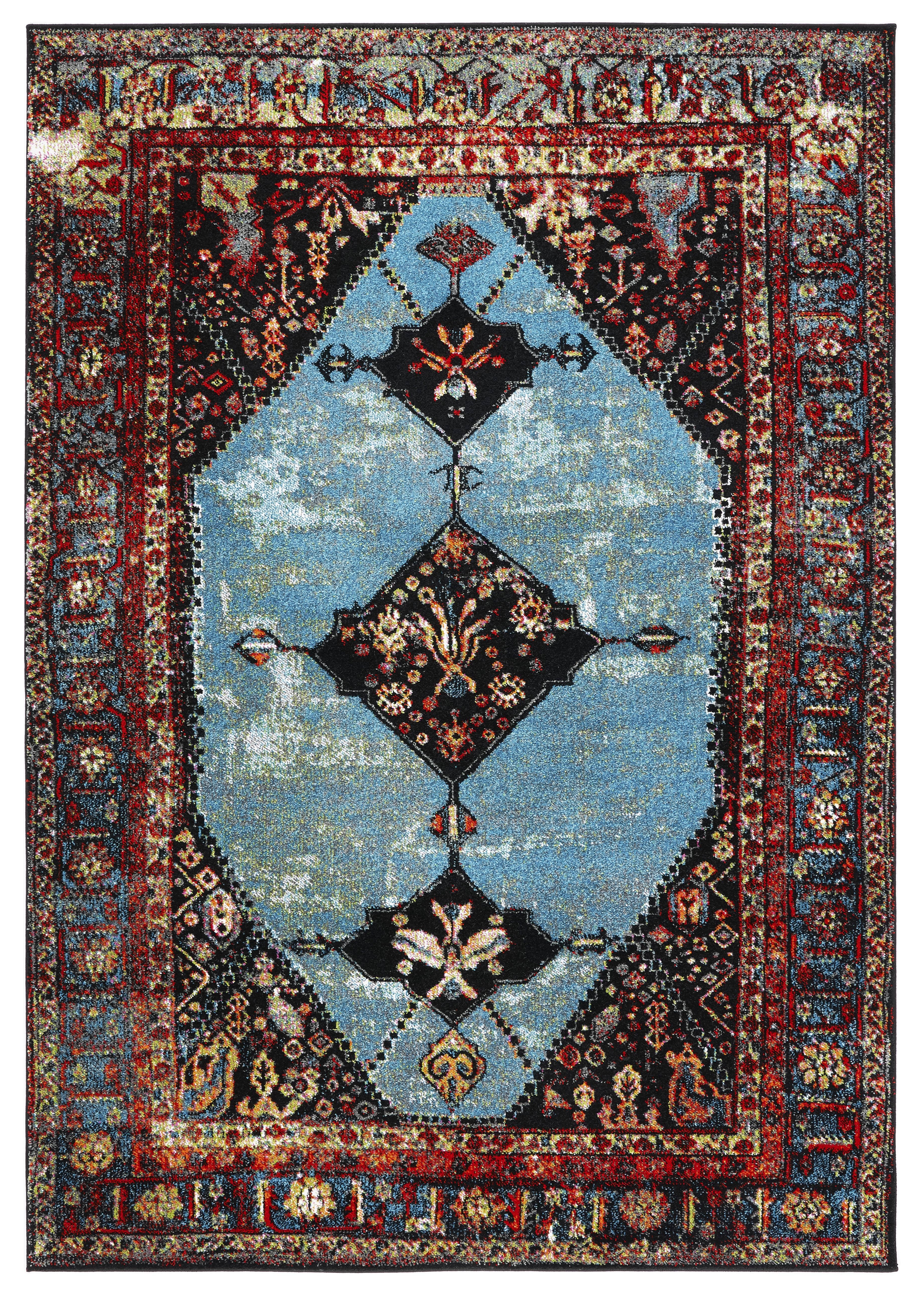 Vintage Hamadan VTH217 Power Loomed Indoor Area Rug - Red/Light Blue - 5'3"x7'6" - Safavieh