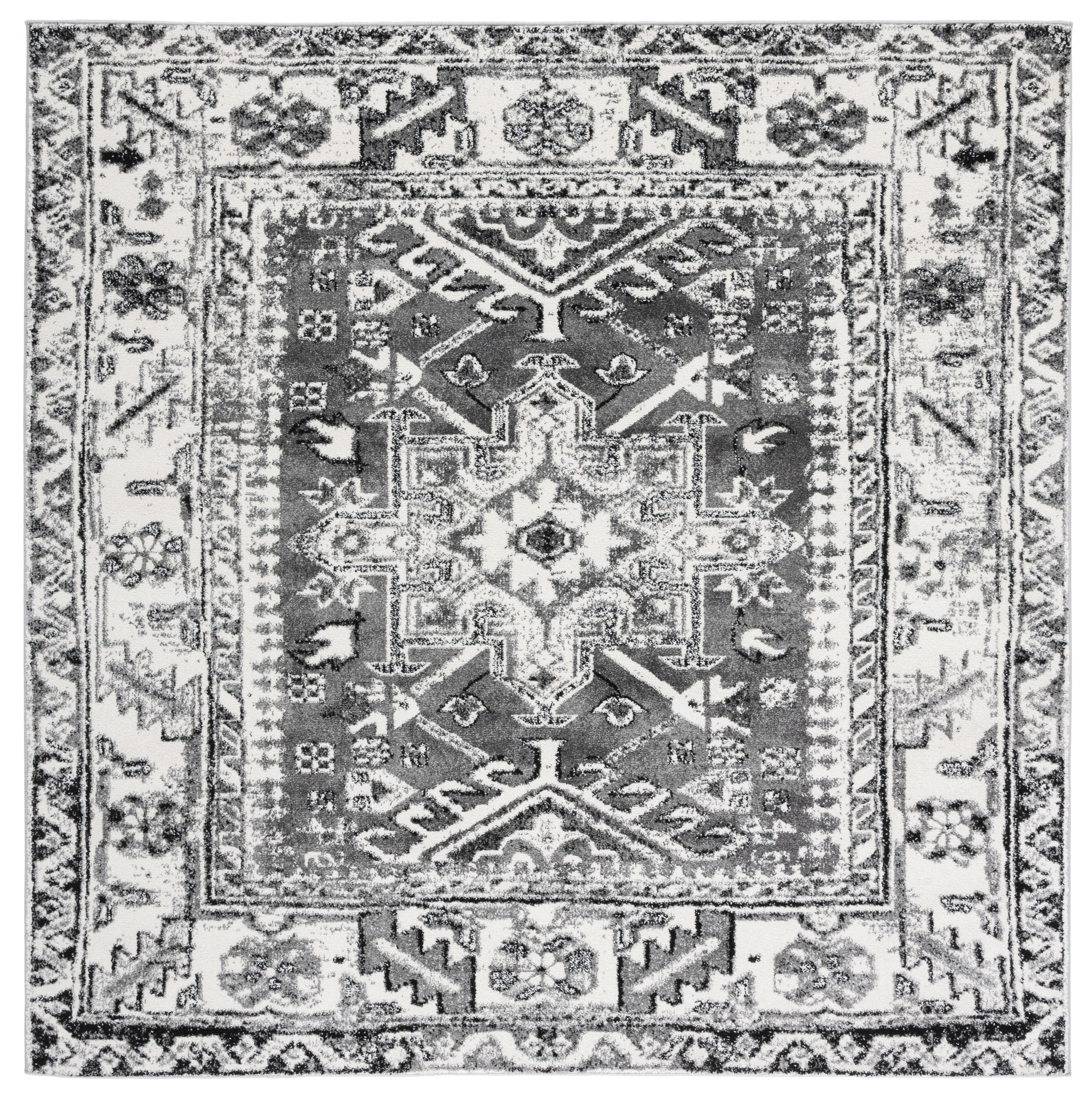 Vintage Hamadan VTH211 Power Loomed Indoor Area Rug - Grey/Ivory - 6'7"x6'7" - Safavieh