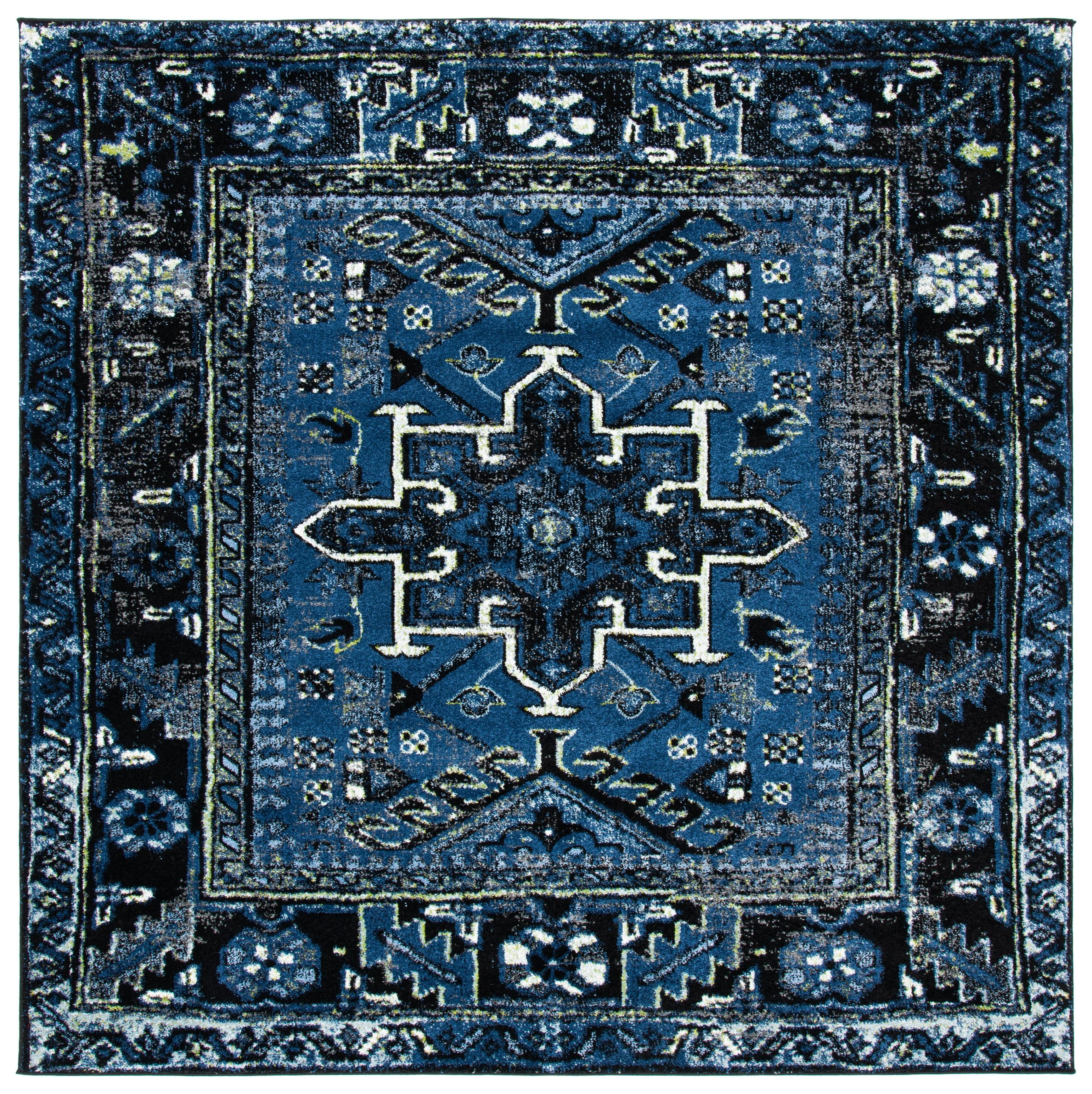 Vintage Hamadan VTH211 Power Loomed Indoor Area Rug - Blue/Grey - 5'3"x5'3" - Safavieh