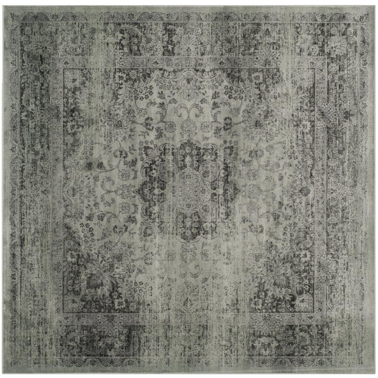 Ivory and Spruce Square Vintage Wool Area Rug