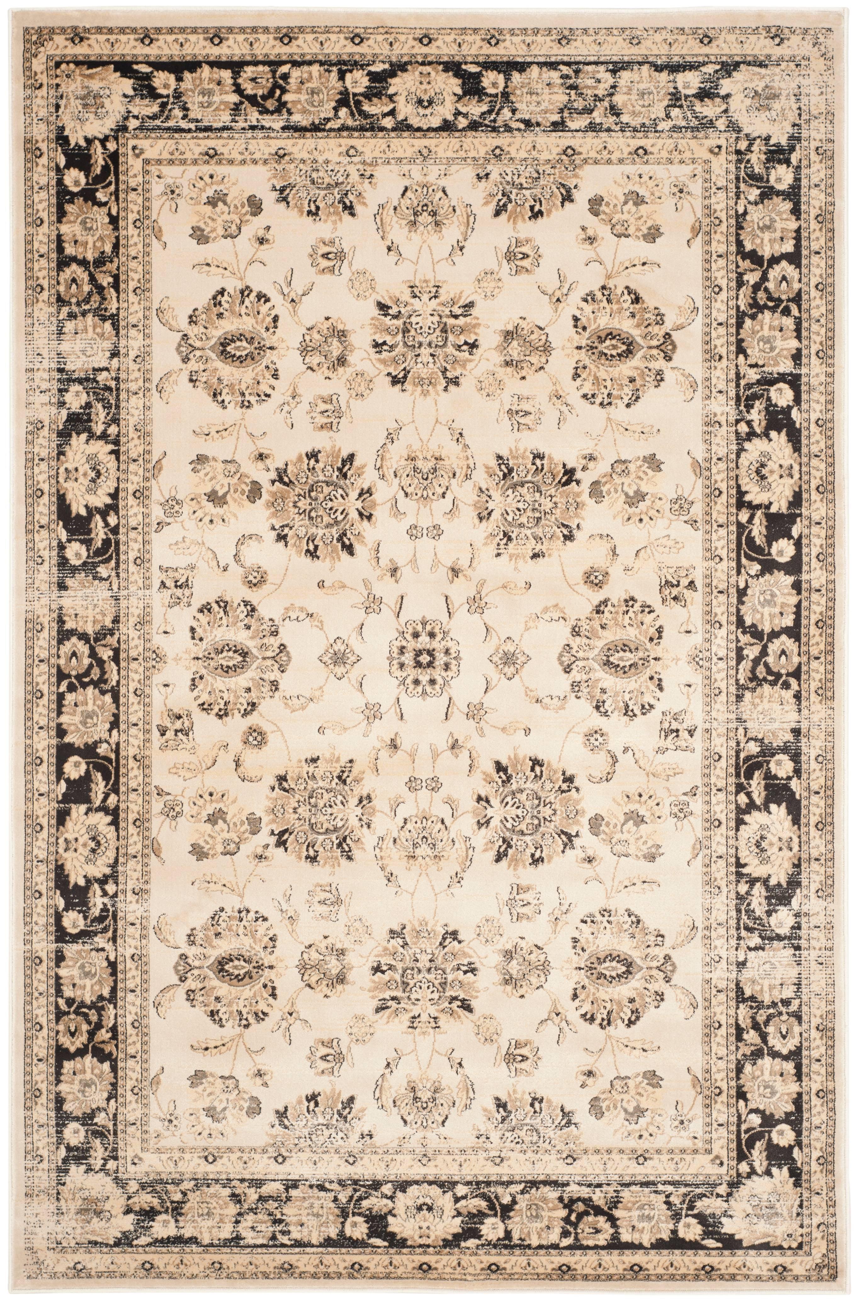 Elegant Beige Vintage Viscose Round Area Rug, 6'7" x 9'2"