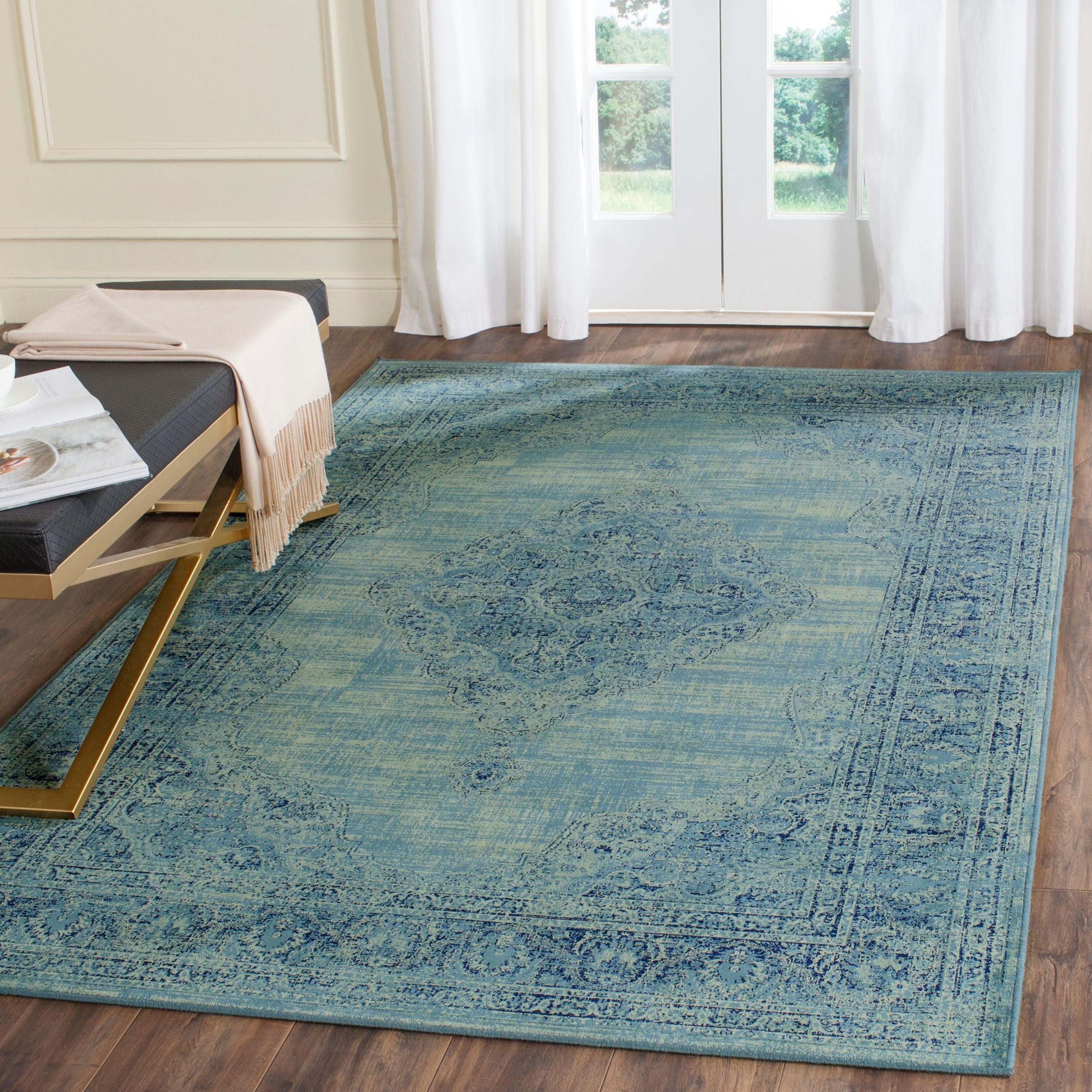 Vintage VTG112 Power Loomed Indoor Skid-Resistant Area Rug - Turquoise/Multi - 9'x12' - Safavieh