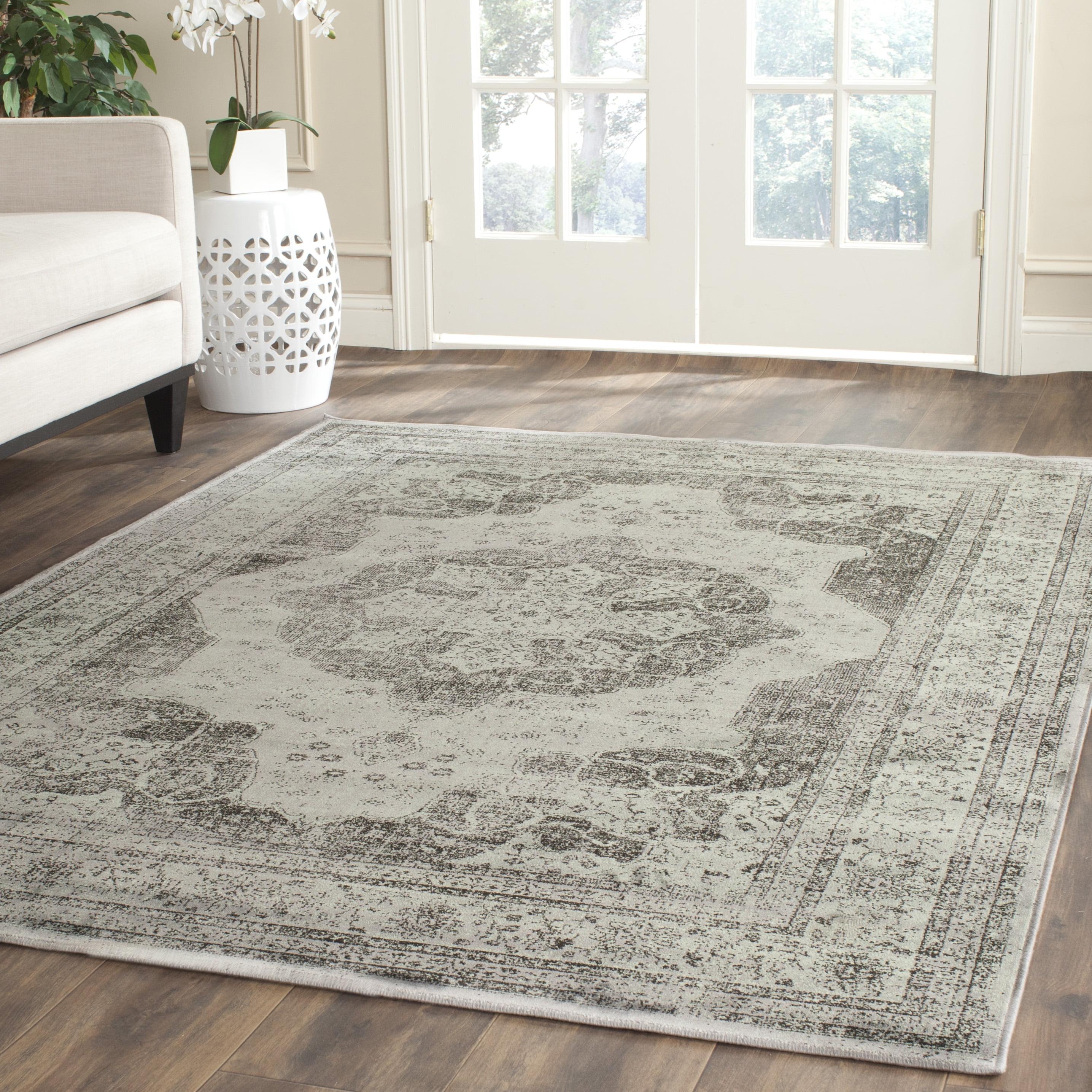 Reversible Rectangular Vintage Viscose Rug in Gray, 74" x 24"