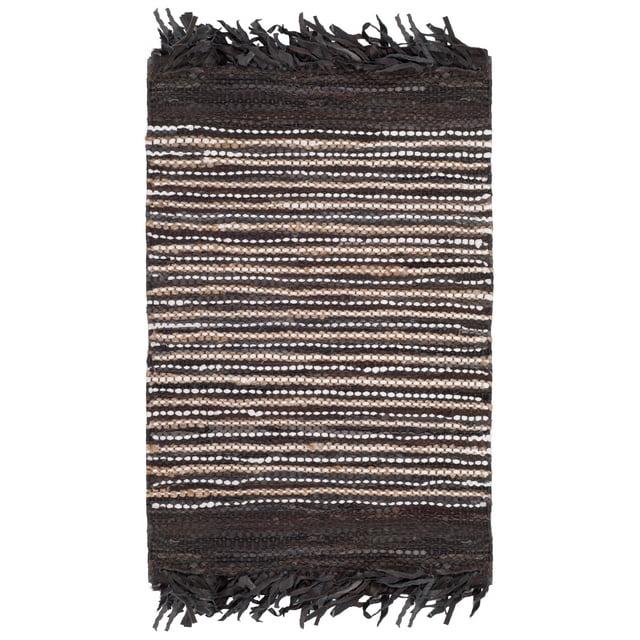 Vintage Leather VTL373 Hand Woven Indoor Area Rug - Dark Brown/Multi - 4'x6' - Safavieh.