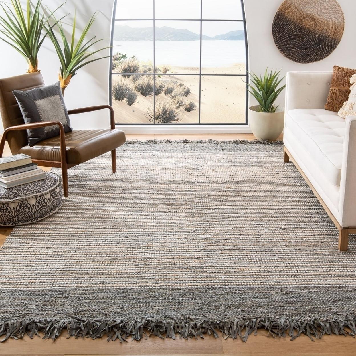 Vintage Leather VTL373 Hand Woven Indoor Accent Rug - Grey/Multi - 2'3"x4' - Safavieh.