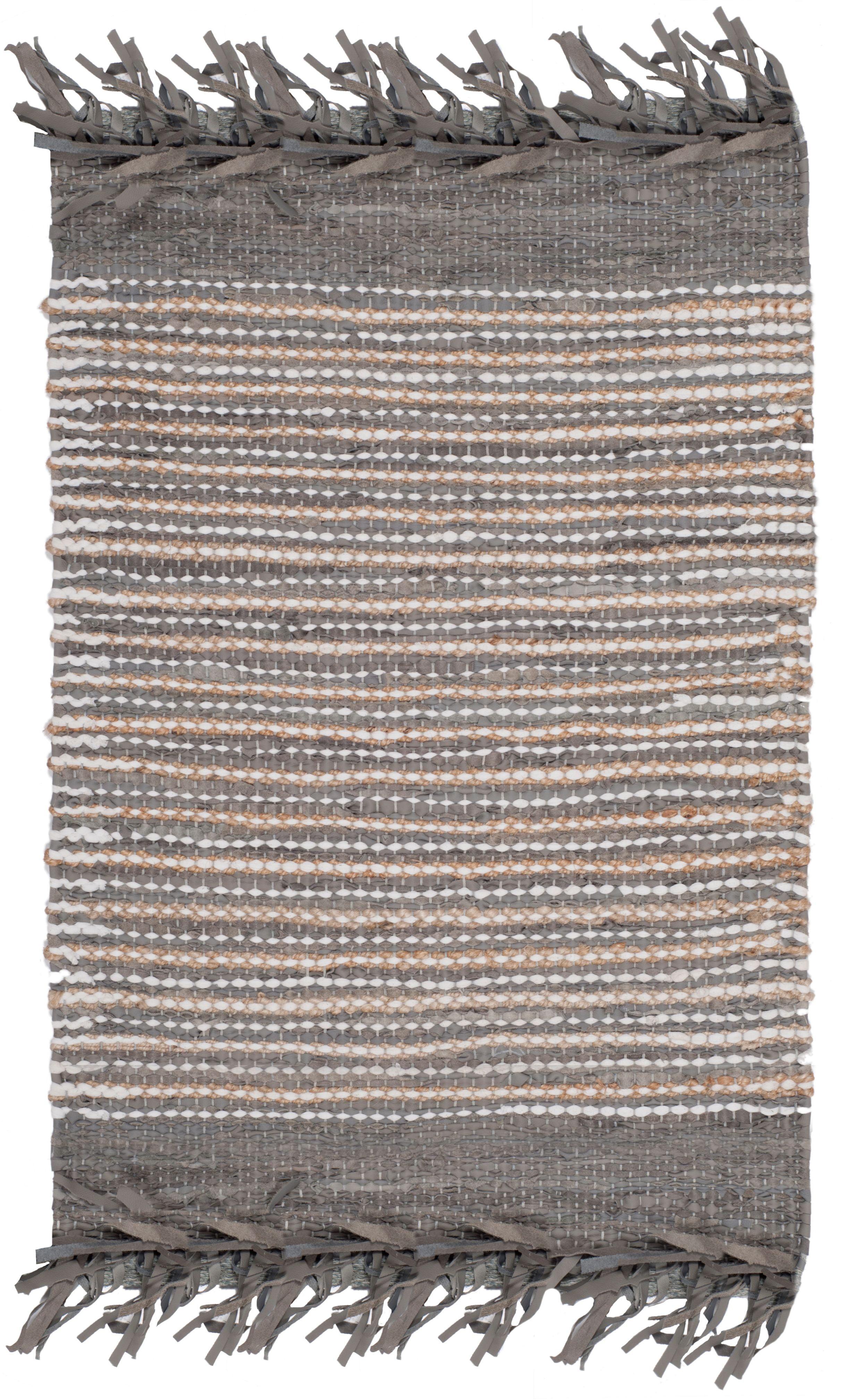 Grey and Multicolor Handmade Leather Reversible 3' x 5' Rug