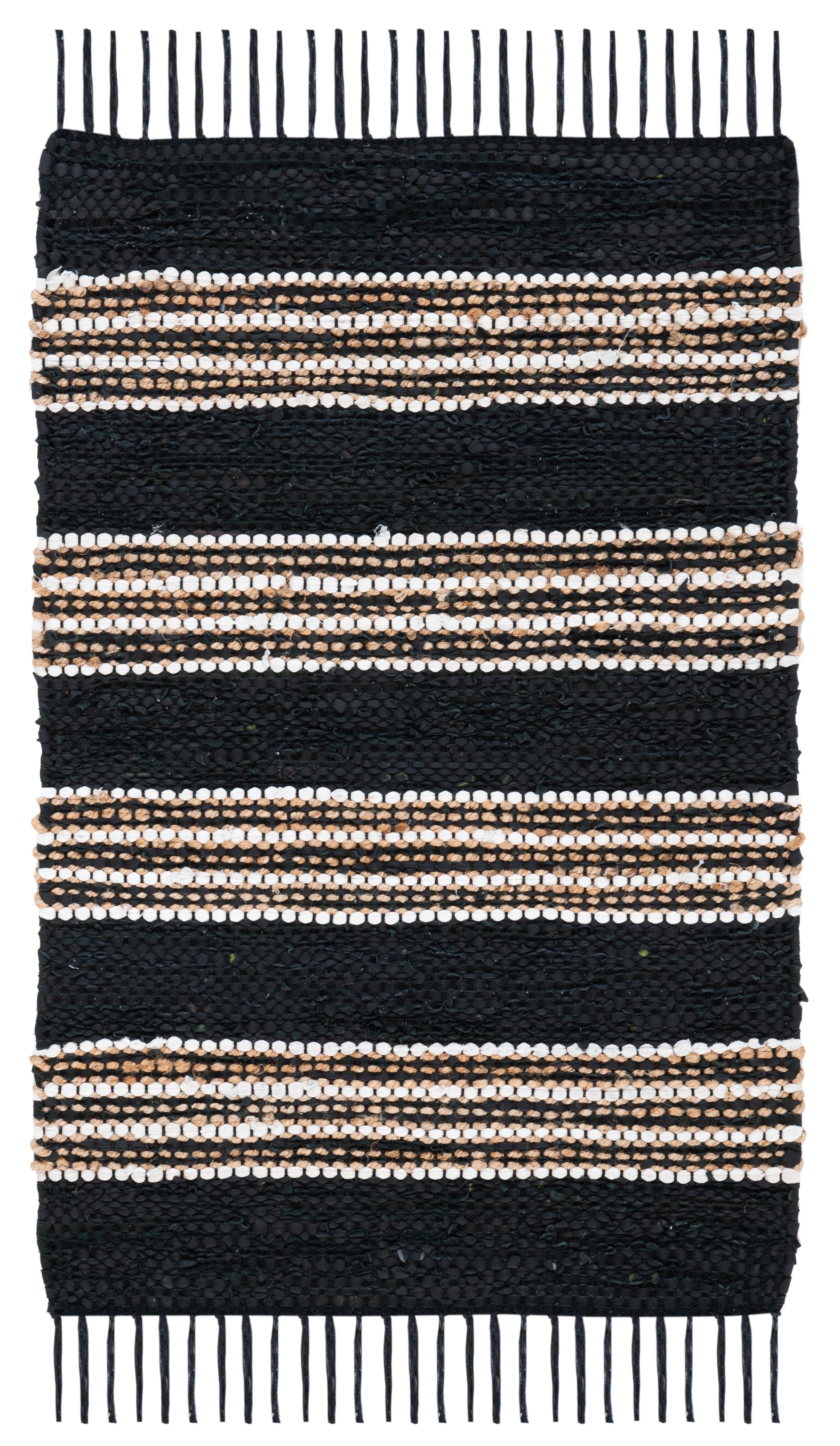 Vintage Leather W/ Fringes VTL601 Hand Woven Indoor Accent Rug - Black/Natural - 2'x3' - Safavieh
