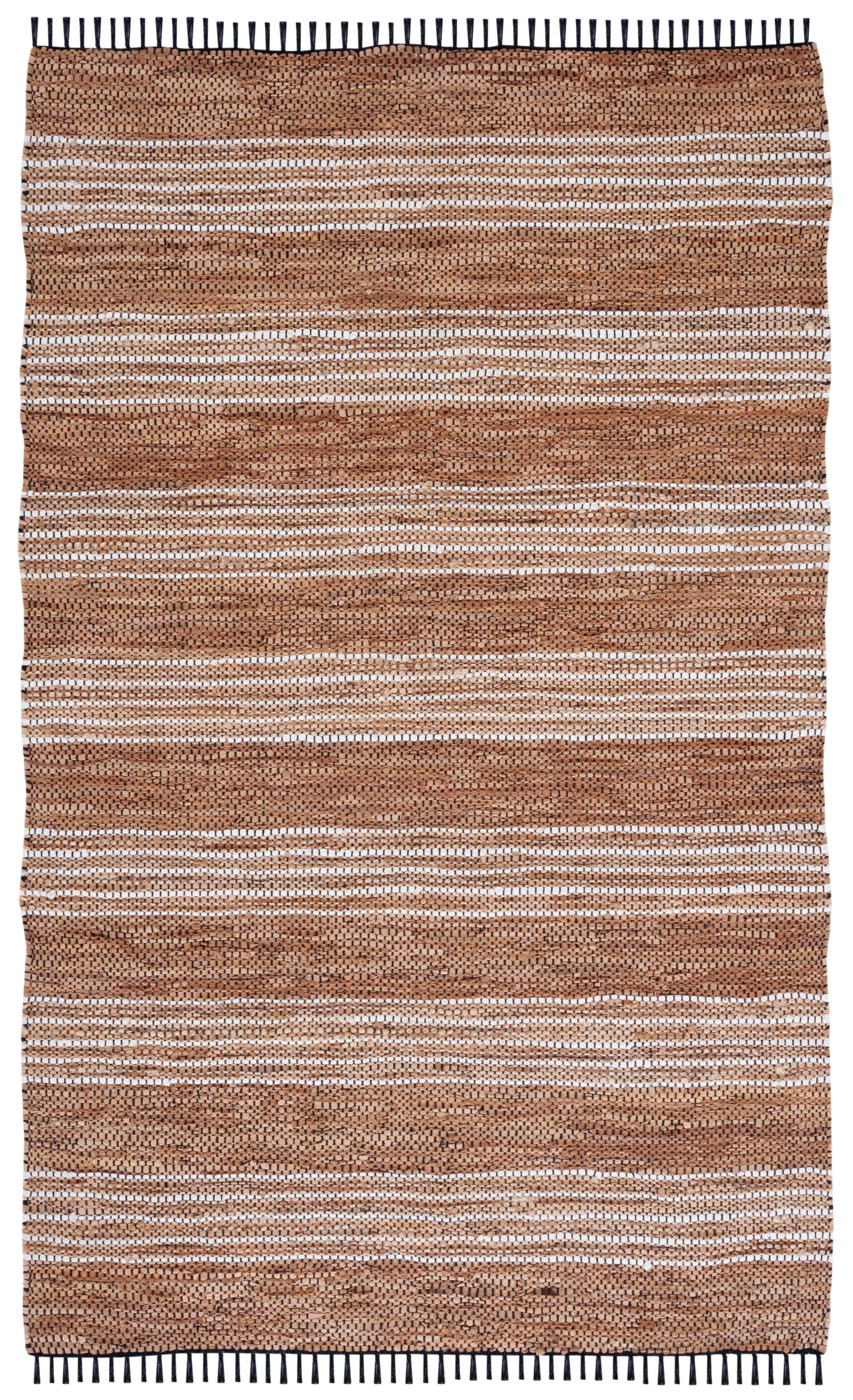 Sand & Stable™ Preston Striped Hand-Woven Cotton/Leather/Jute Brown/Beige Area Rug