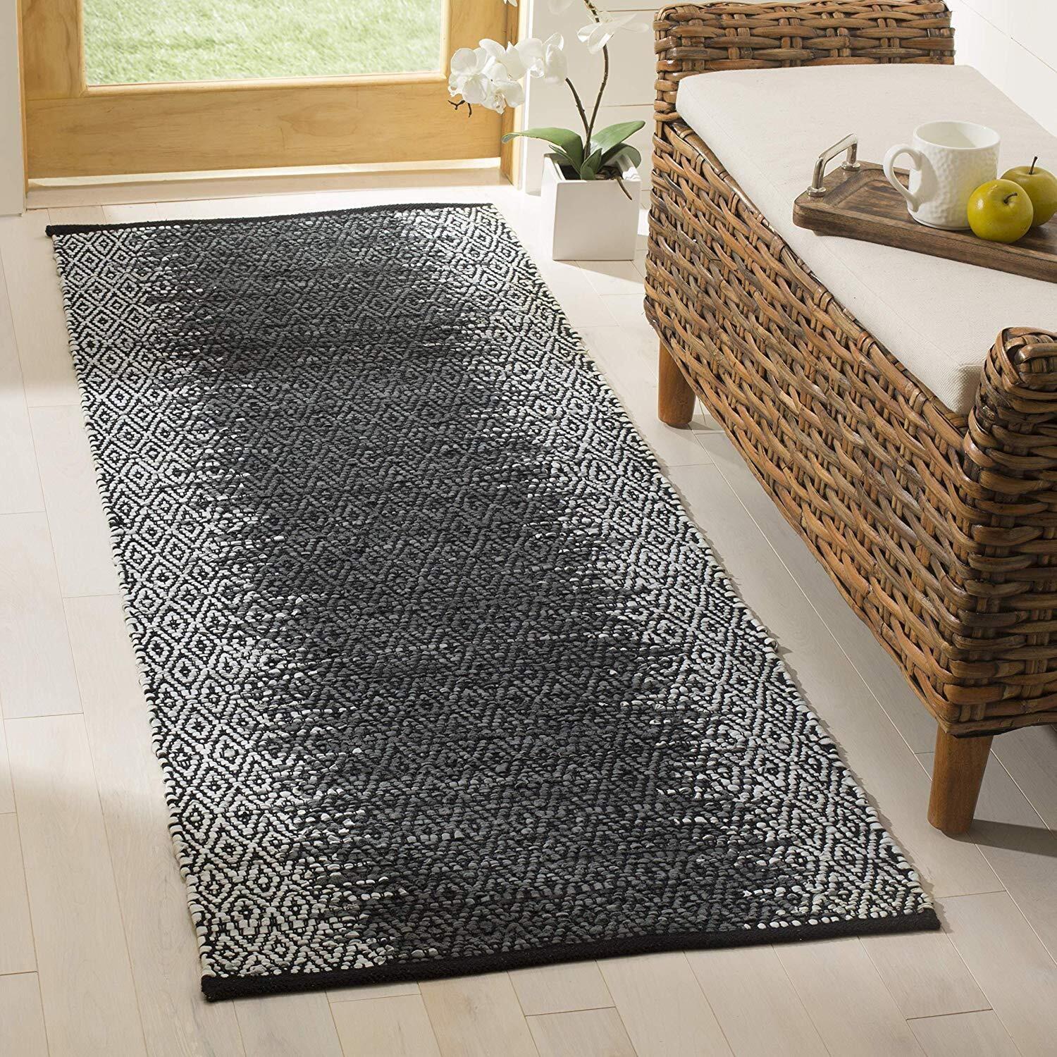 Vintage Leather VTL389 Hand Woven Indoor Accent Rug - Light Grey/Charcoal - 2'3"x4' - Safavieh.