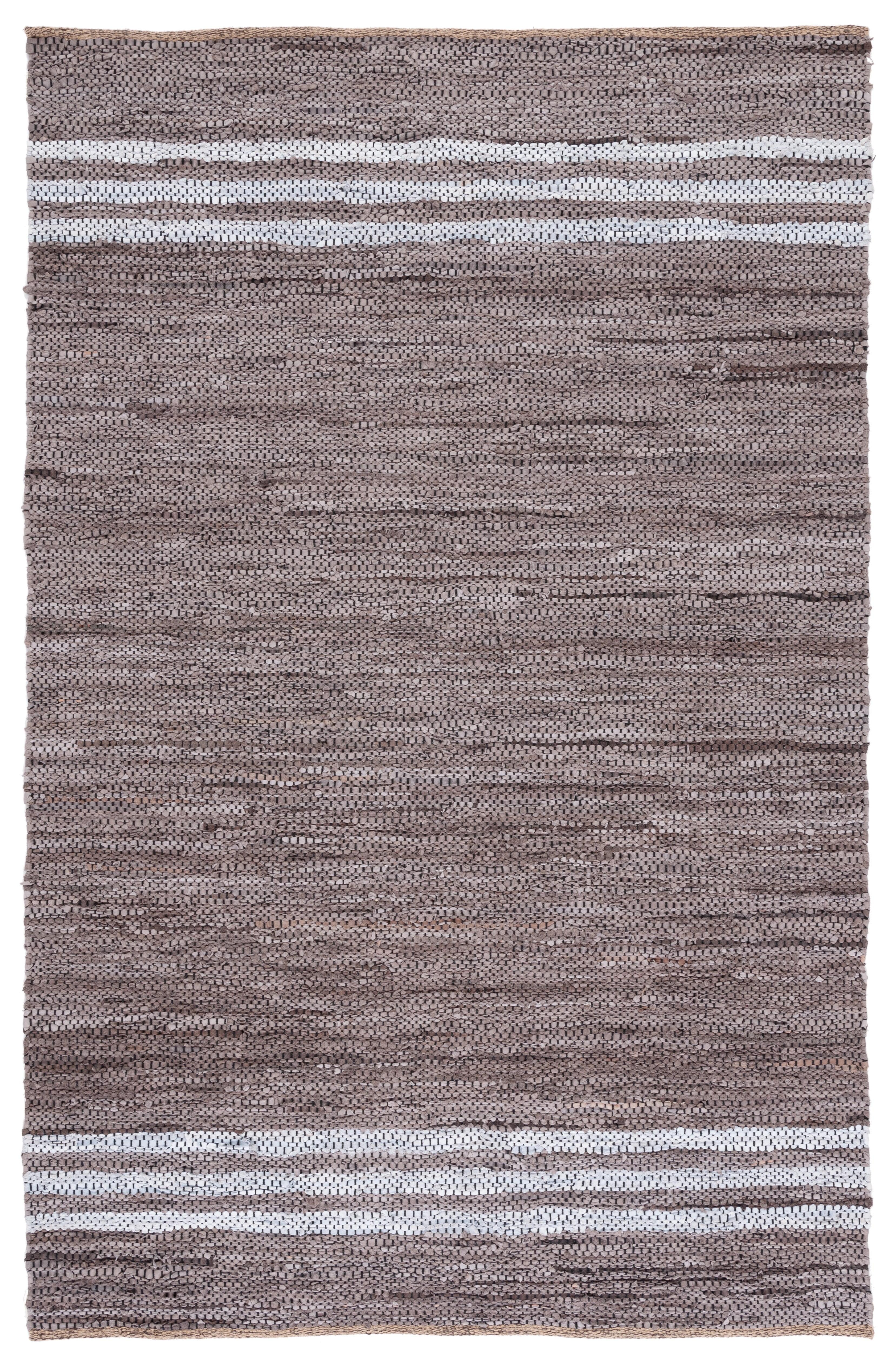 Vintage Leather VTL400 Hand Woven Indoor Area Rug - Silver/Ivory - 5'x8' - Safavieh
