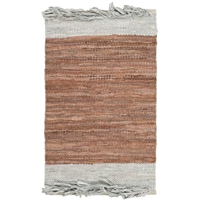 Vintage Leather VTL310 Hand Woven Indoor Accent Rug - Light Grey/Brown - 2'x3' - Safavieh