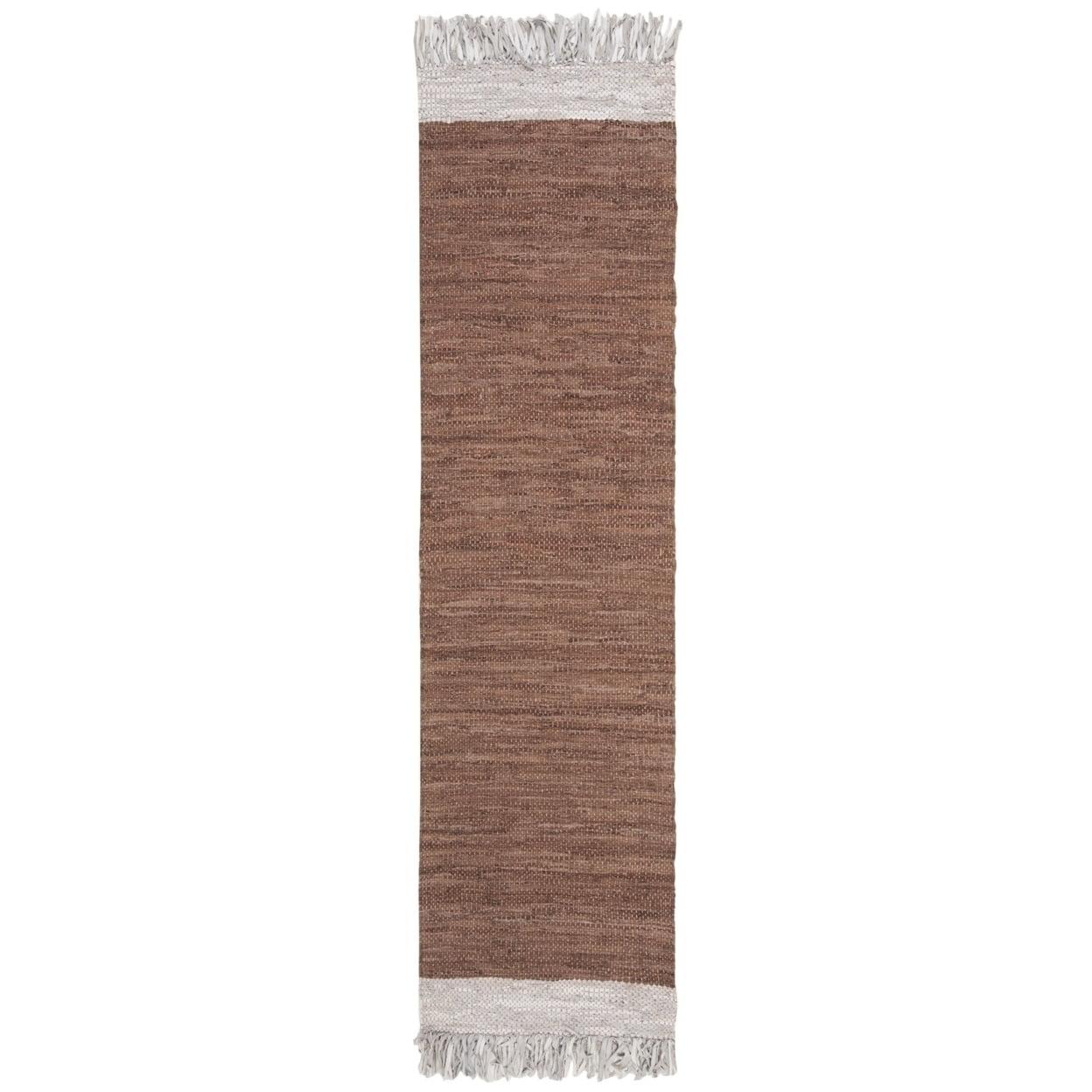 Vintage Leather VTL310 Hand Woven Indoor Accent Rug - Light Grey/Brown - 3'x5' - Safavieh