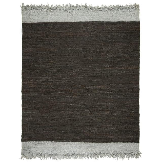 Vintage Leather VTL310 Hand Woven Indoor Area Rug - Light Grey/Dark Brown - 4'x6' - Safavieh