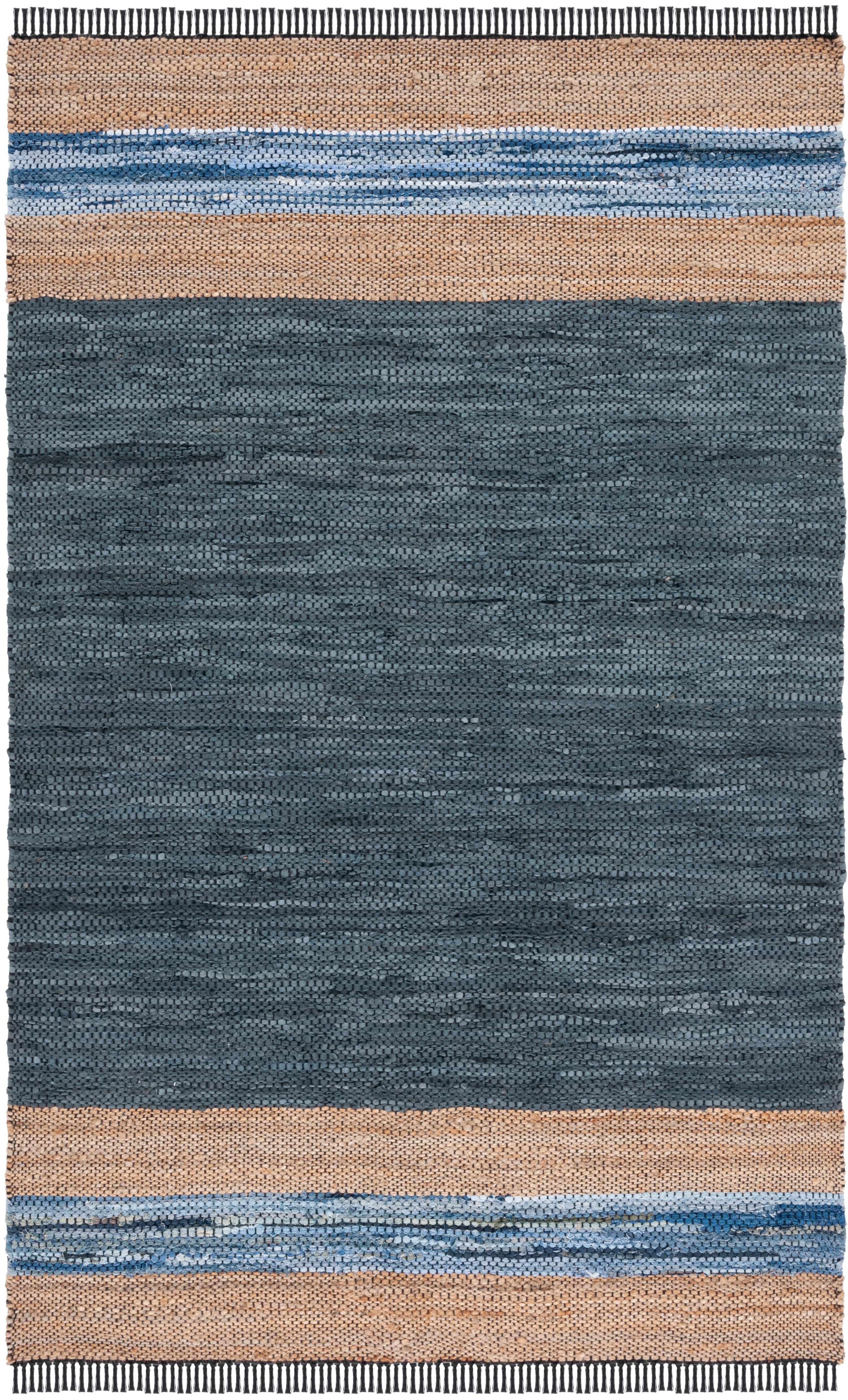 Vintage Leather W/ Fringes VTL602 Hand Woven Indoor Area Rug - Blue/Natural - 8'x10' - Safavieh