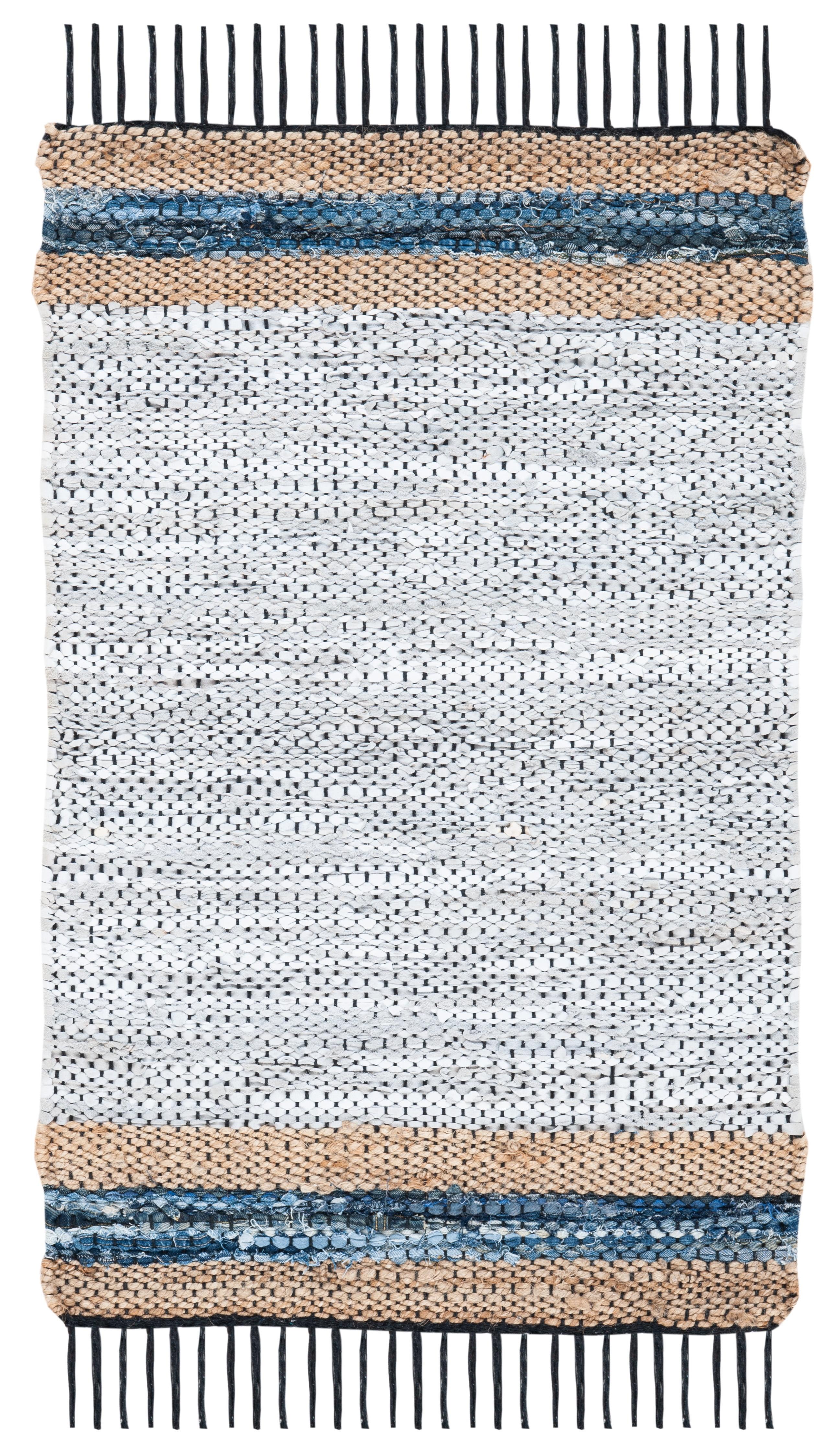 Vintage Leather W/ Fringes VTL602 Hand Woven Indoor Accent Rug - Grey/Natural - 2'x3' - Safavieh