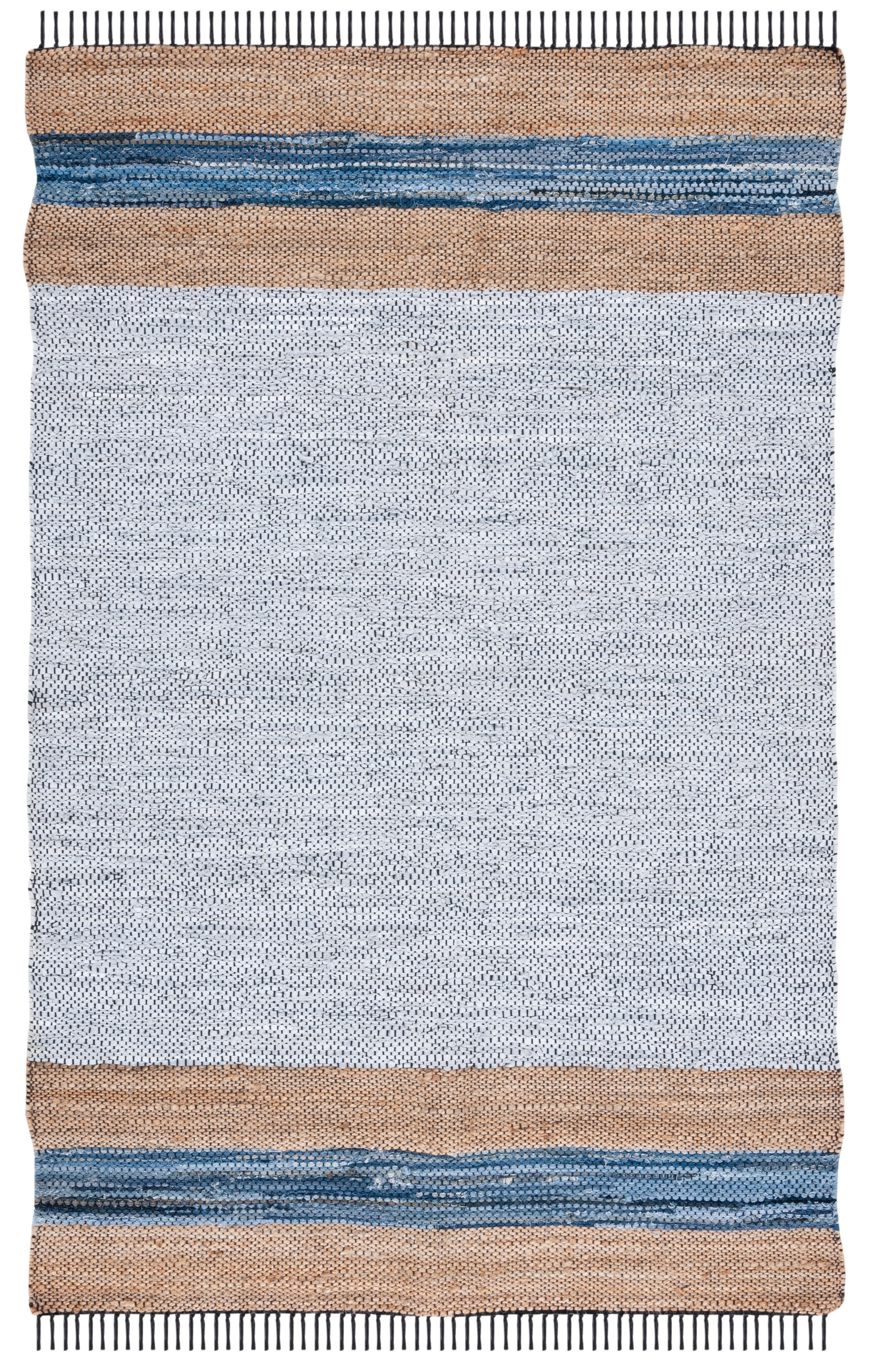 Vintage Leather W/ Fringes VTL602 Hand Woven Indoor Area Rug - Grey/Natural - 5'x8' - Safavieh