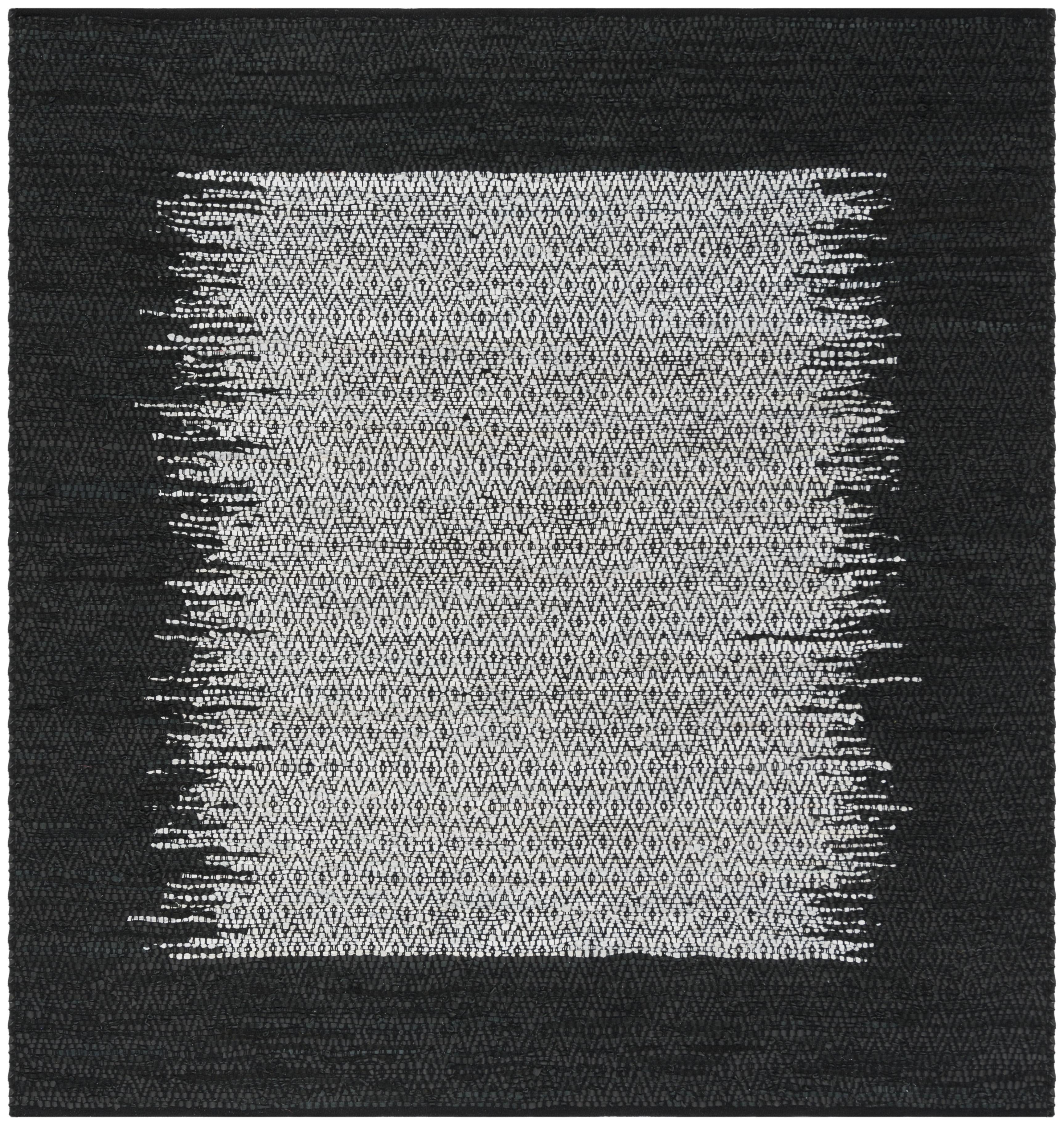 Vintage Leather VTL387 Hand Woven Indoor Area Rug - Light Grey/Black - 6'x6' - Safavieh.