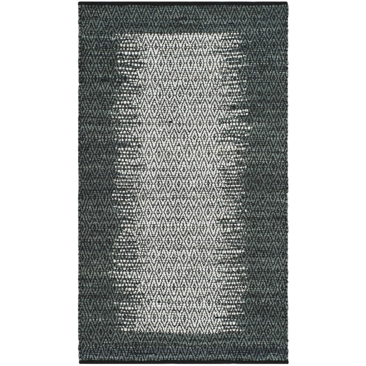 Vintage Leather VTL387 Hand Woven Indoor Accent Rug - Light Grey/Charcoal - 3'x5' - Safavieh.