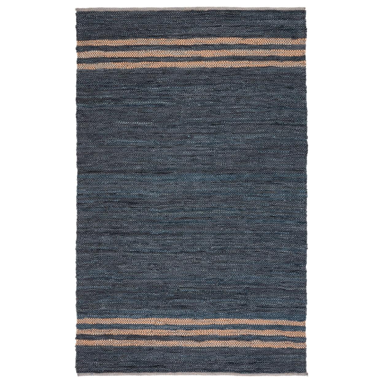 Vintage Leather VTL400 Hand Woven Indoor Area Rug - Blue/Beige - 4'x6' - Safavieh