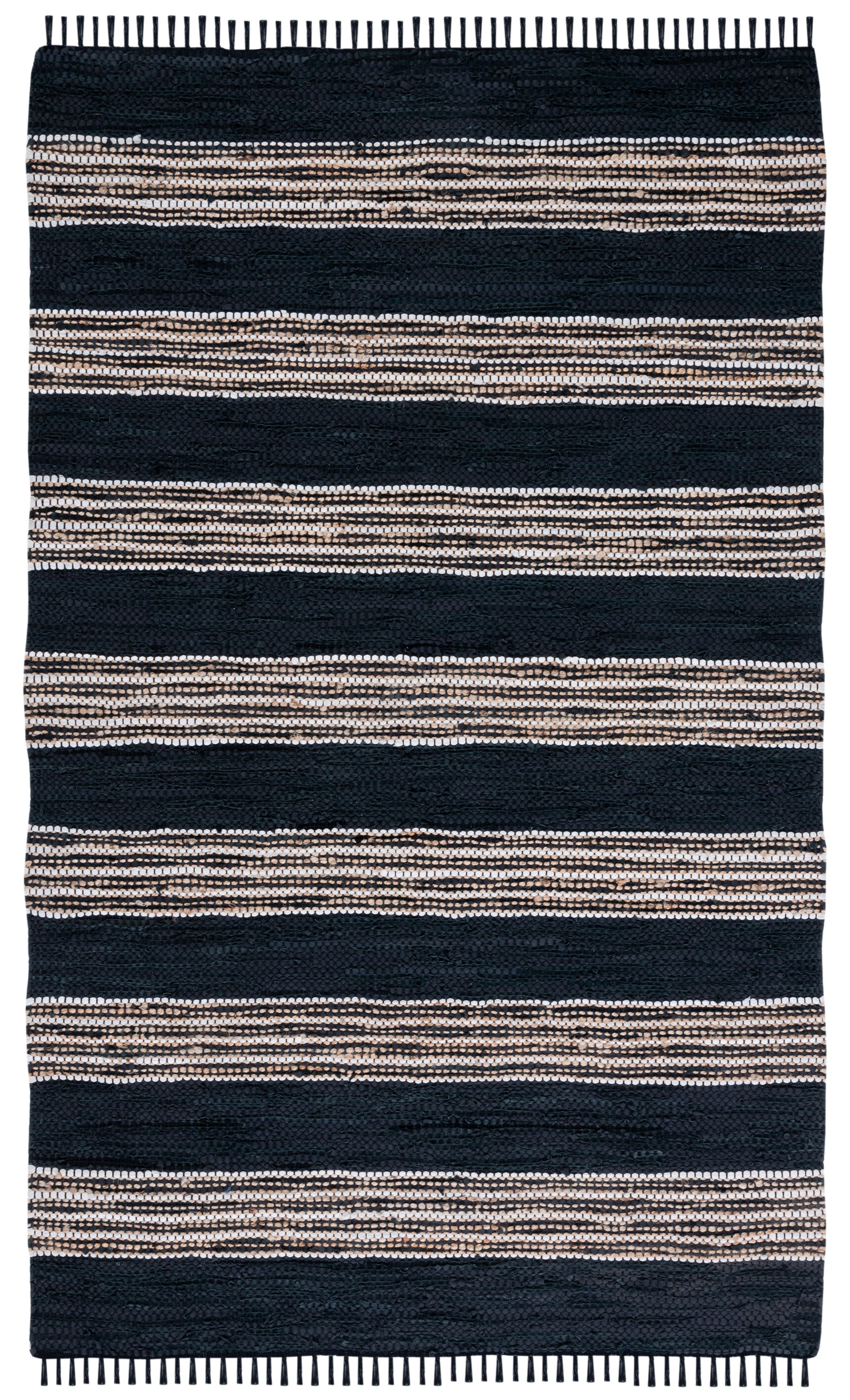Vintage Leather VTL601 Hand Woven Area Rug - Black/Natural - 8'x10' - Safavieh.