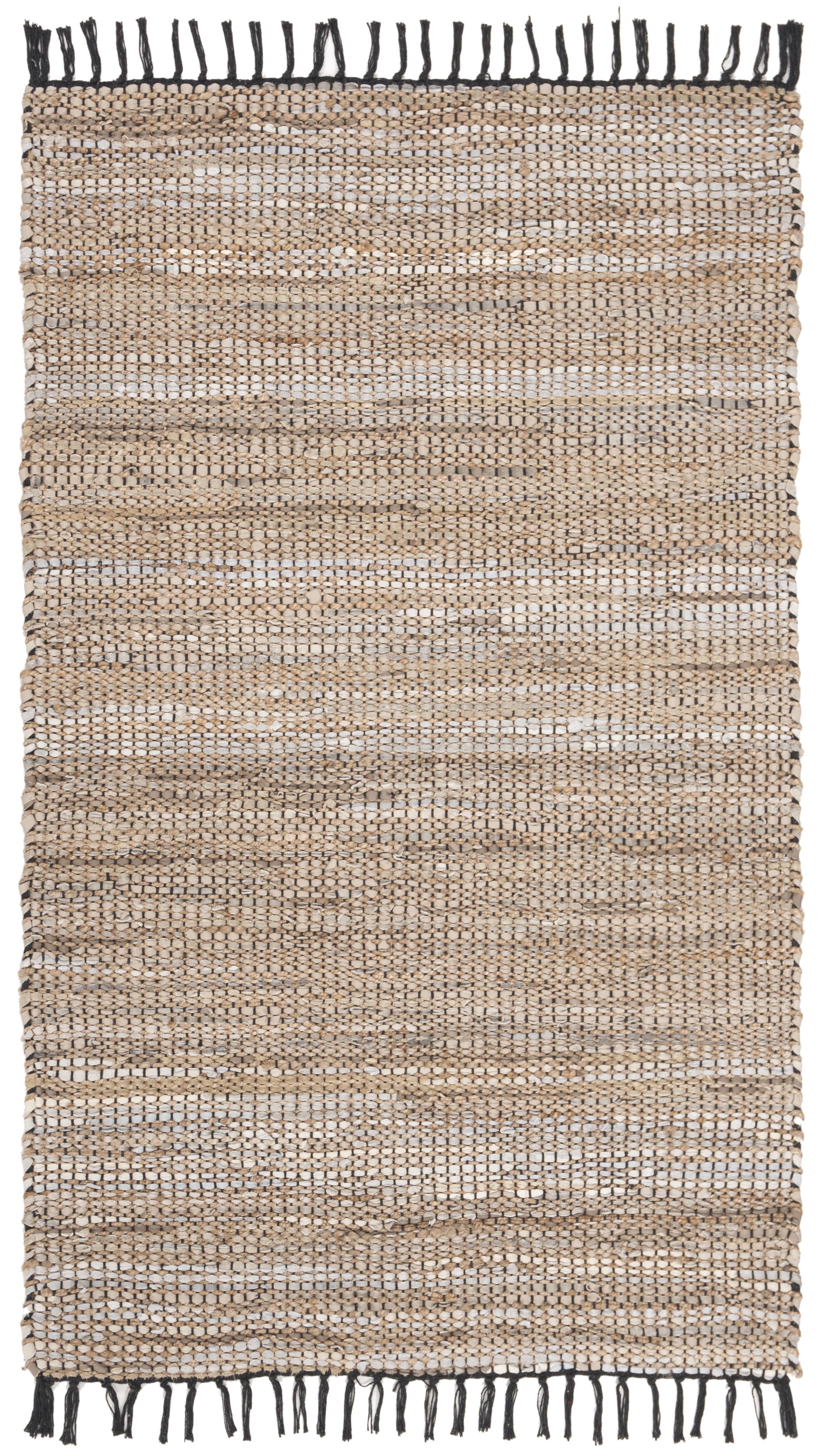 SAFAVIEH Vintage Leather Zharko Solid Braided Fringe Area Rug, Beige, 2'3" x 4'