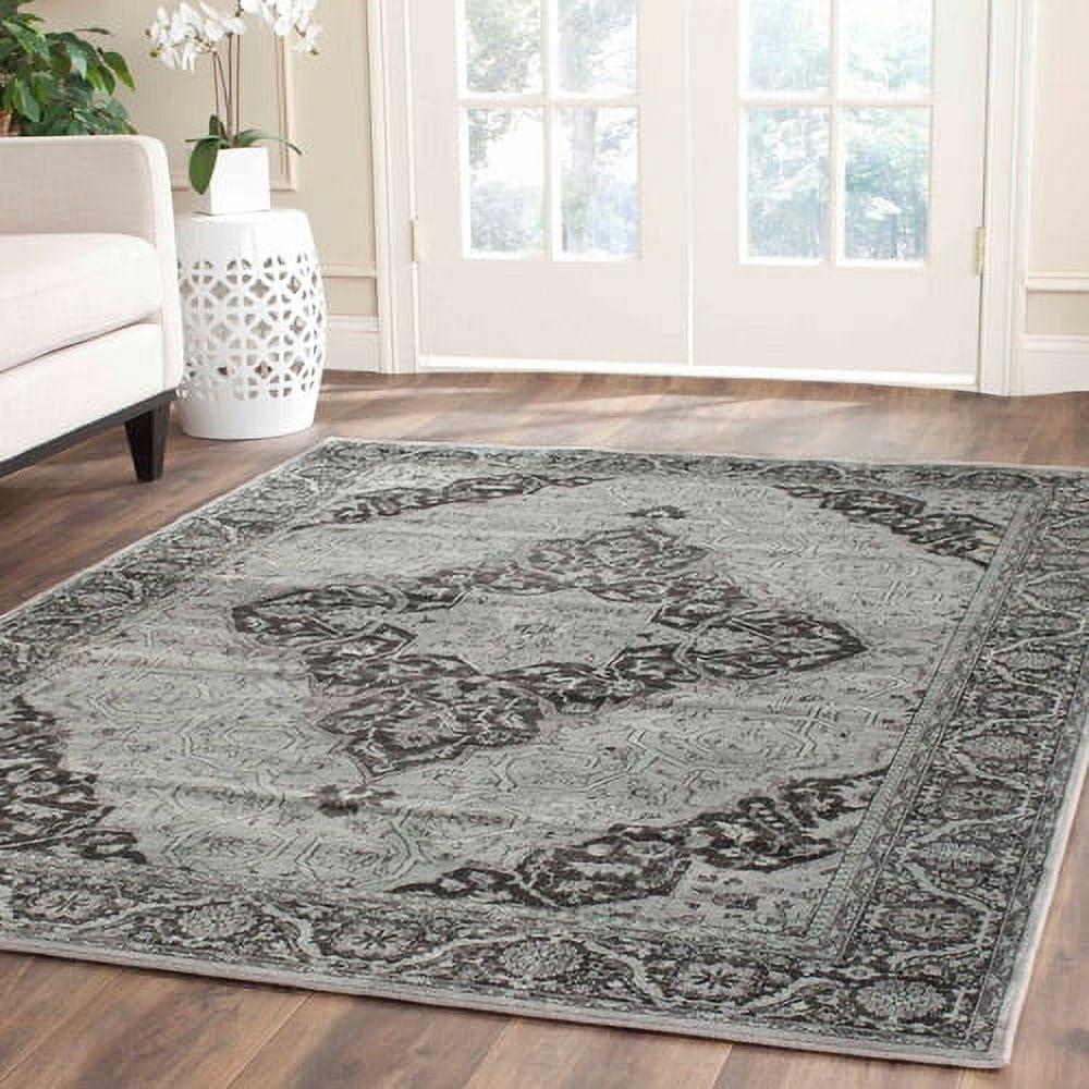 Light Blue Rectangular Wool and Viscose Area Rug