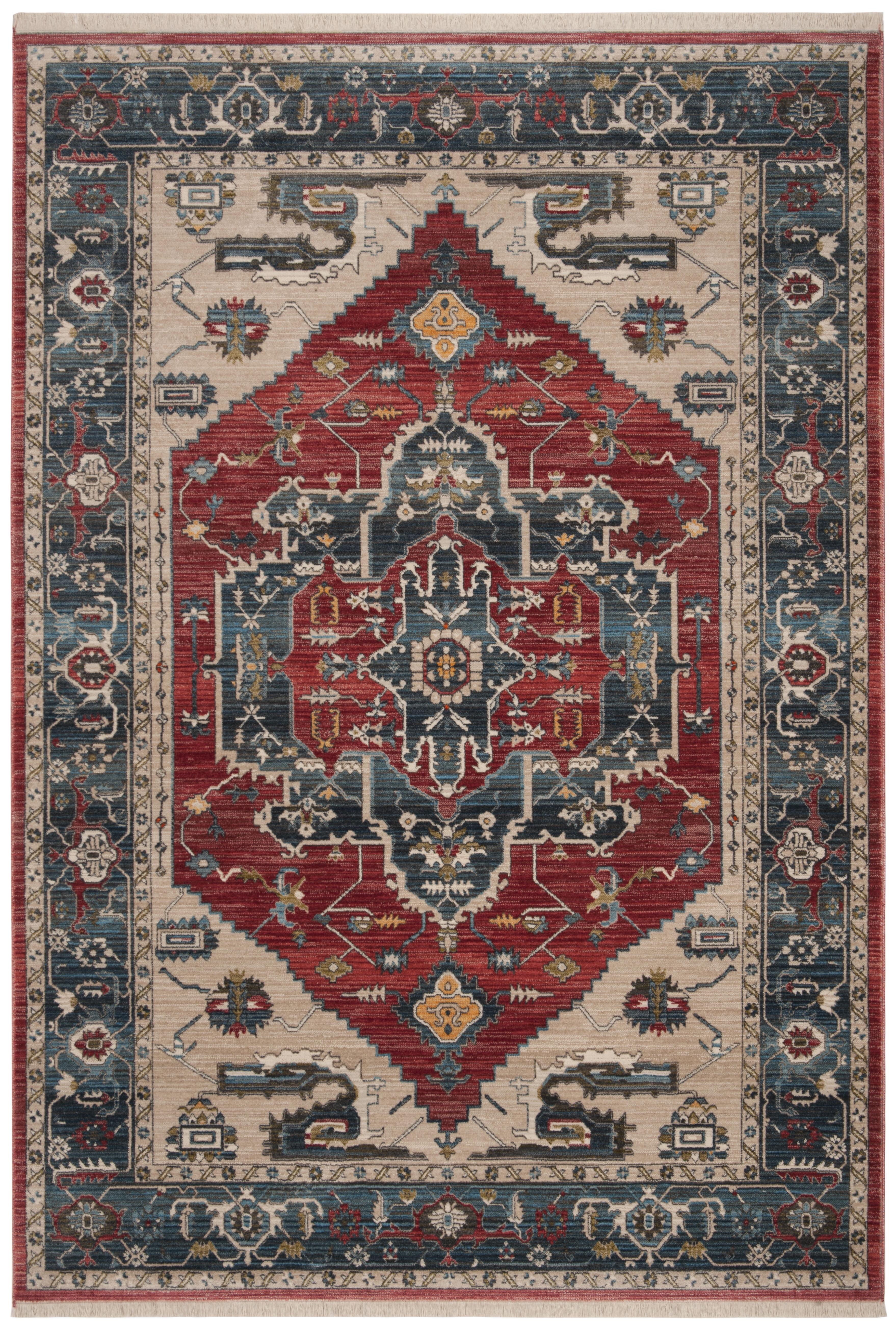 Red and Blue Floral Motif Rectangular Area Rug 5' x 7'