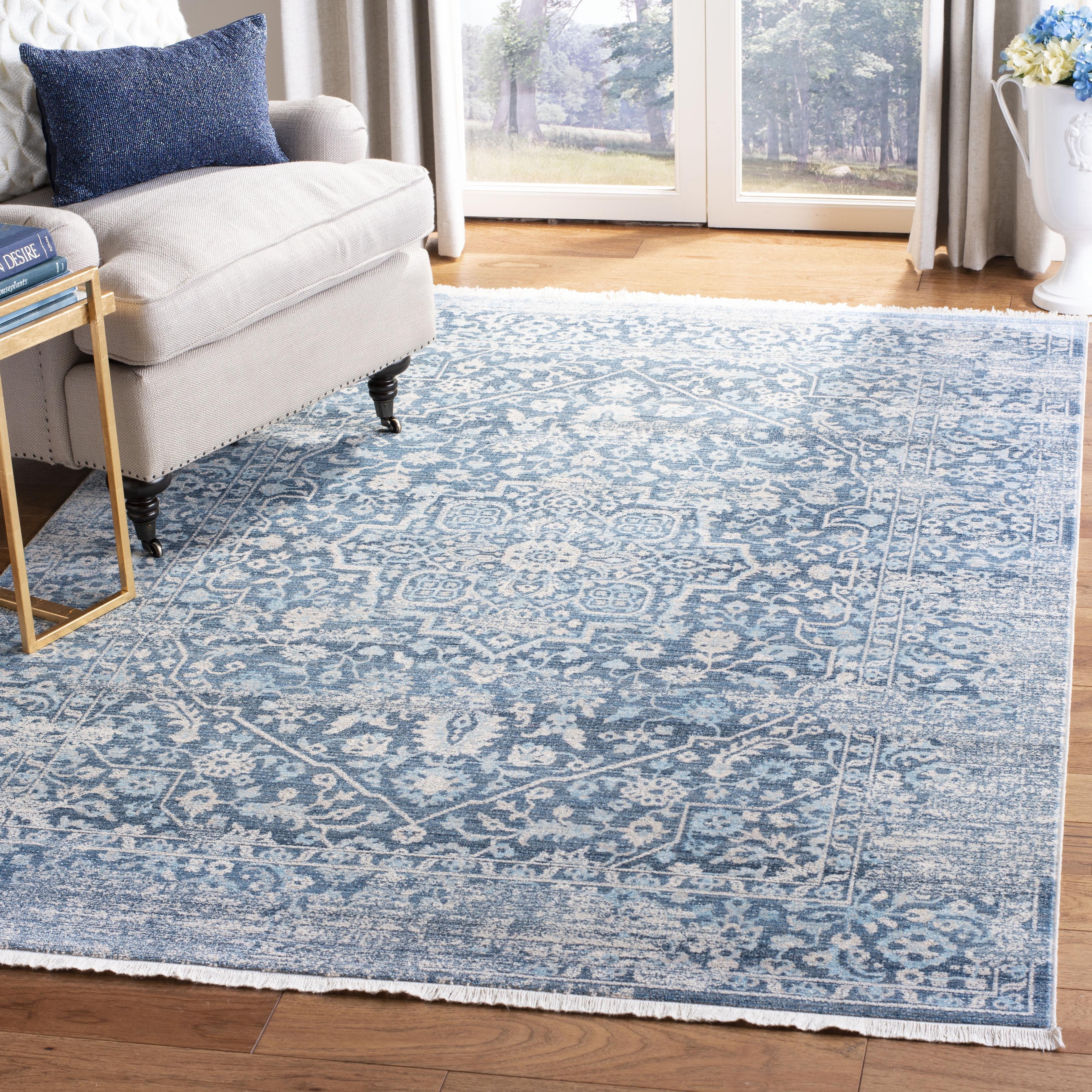 Reversible Blue Synthetic 8' x 10' Rectangular Area Rug