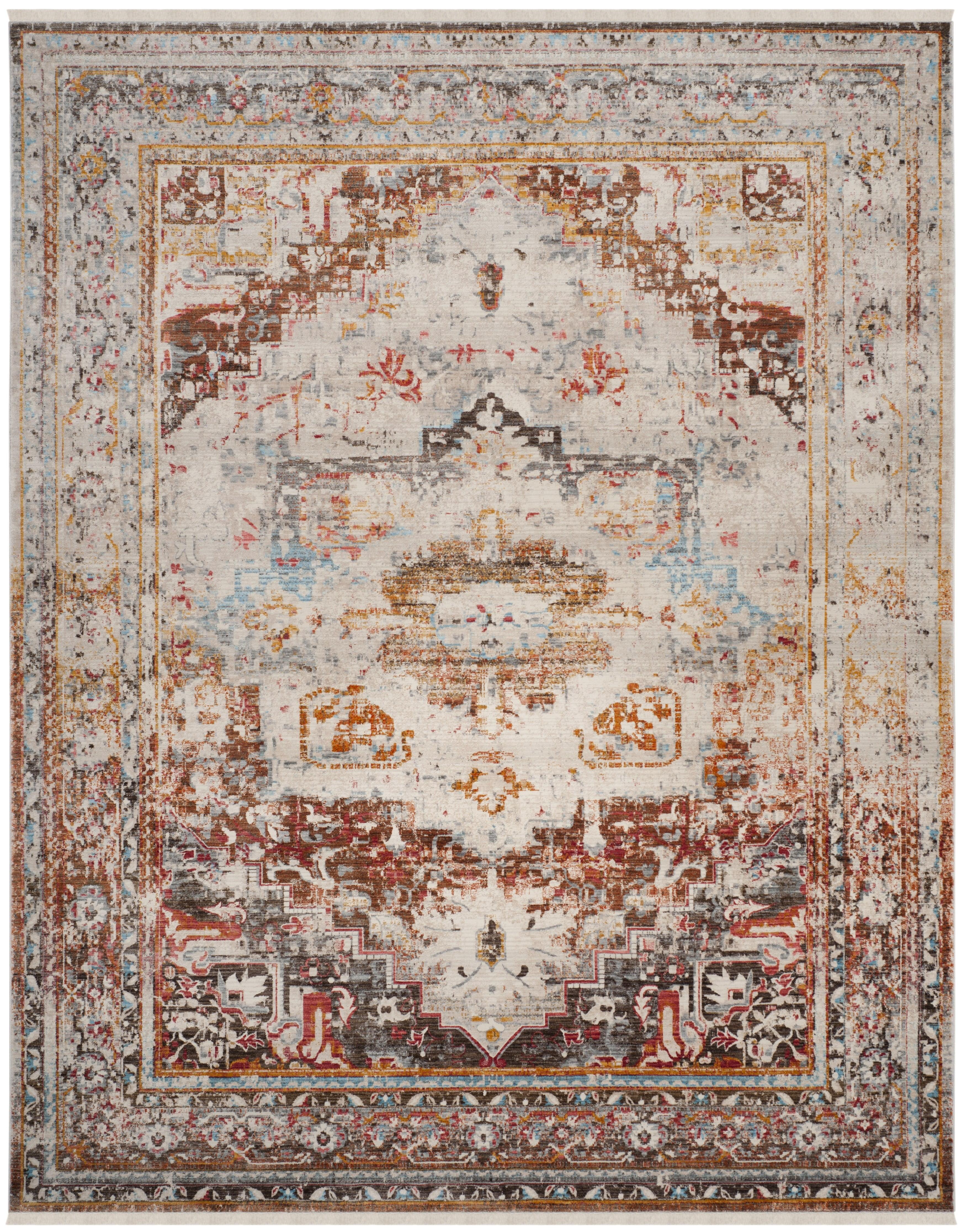 SAFAVIEH Vintage Persian Tarek Medallion Polyester Area Rug, Cream/Multi, 8' x 10'