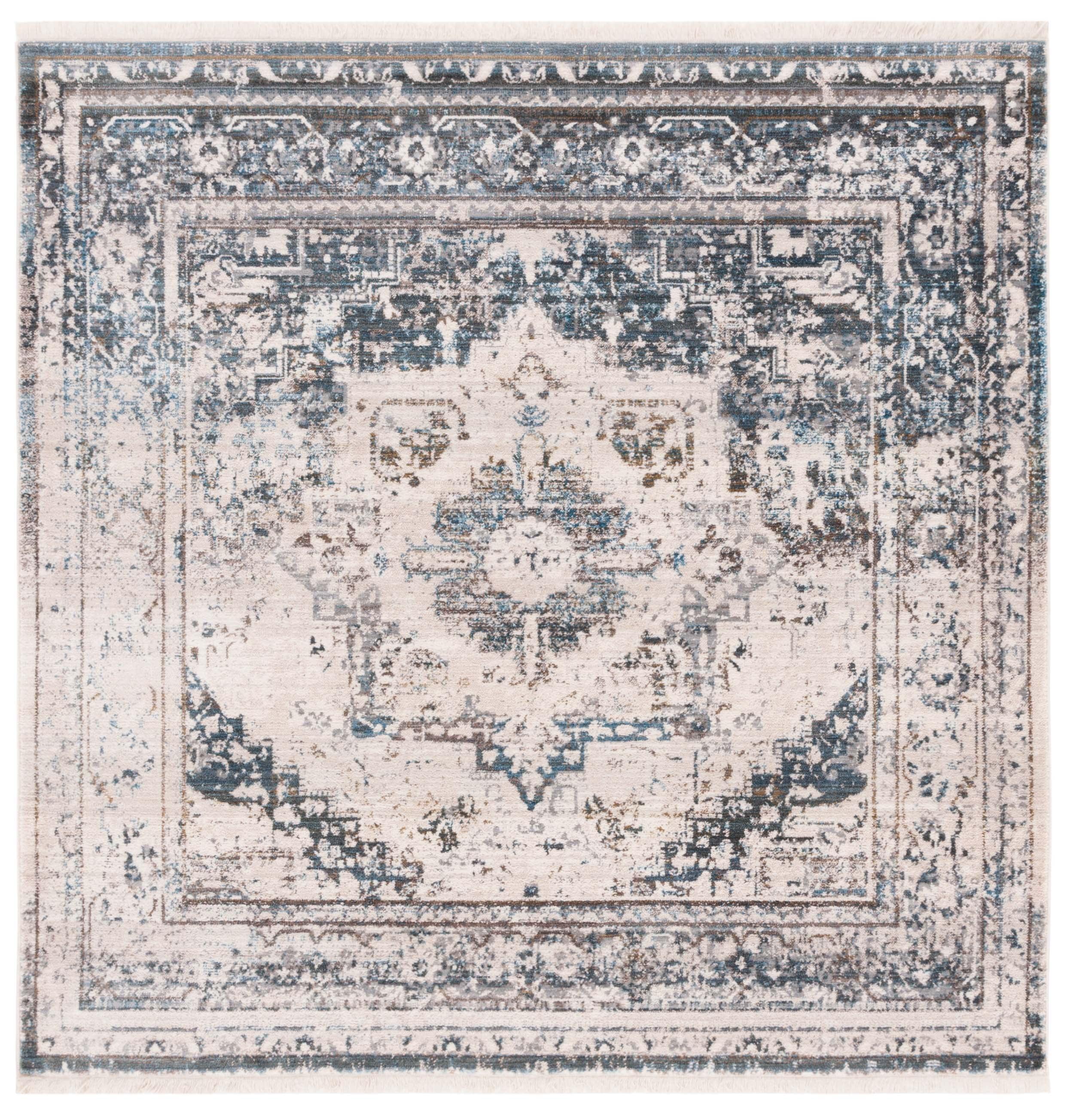 Vintage Persian VTP438 Power Loomed Indoor Area Rug - Ivory/Blue - 5'x5' - Safavieh